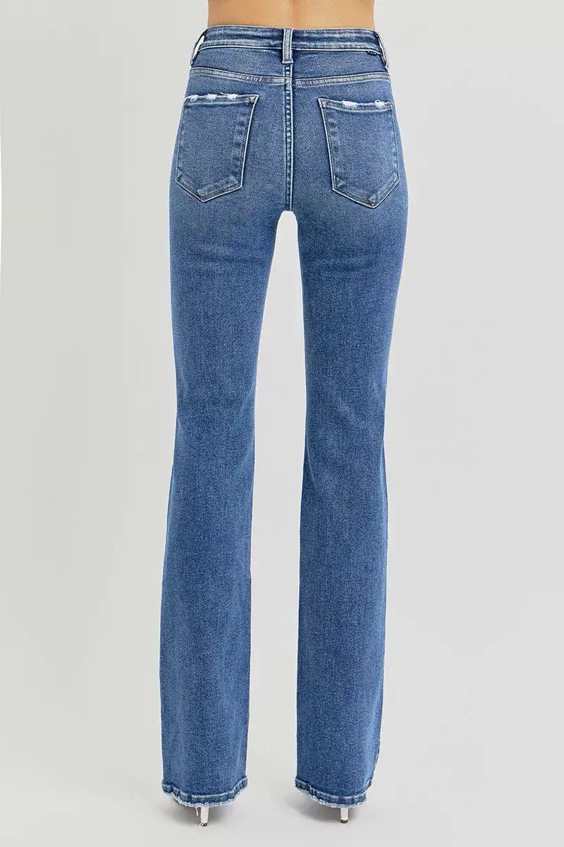 Back view of RISEN High Rise Straight Jeans Plus Size featuring a flattering straight-leg cut and tummy control technology.