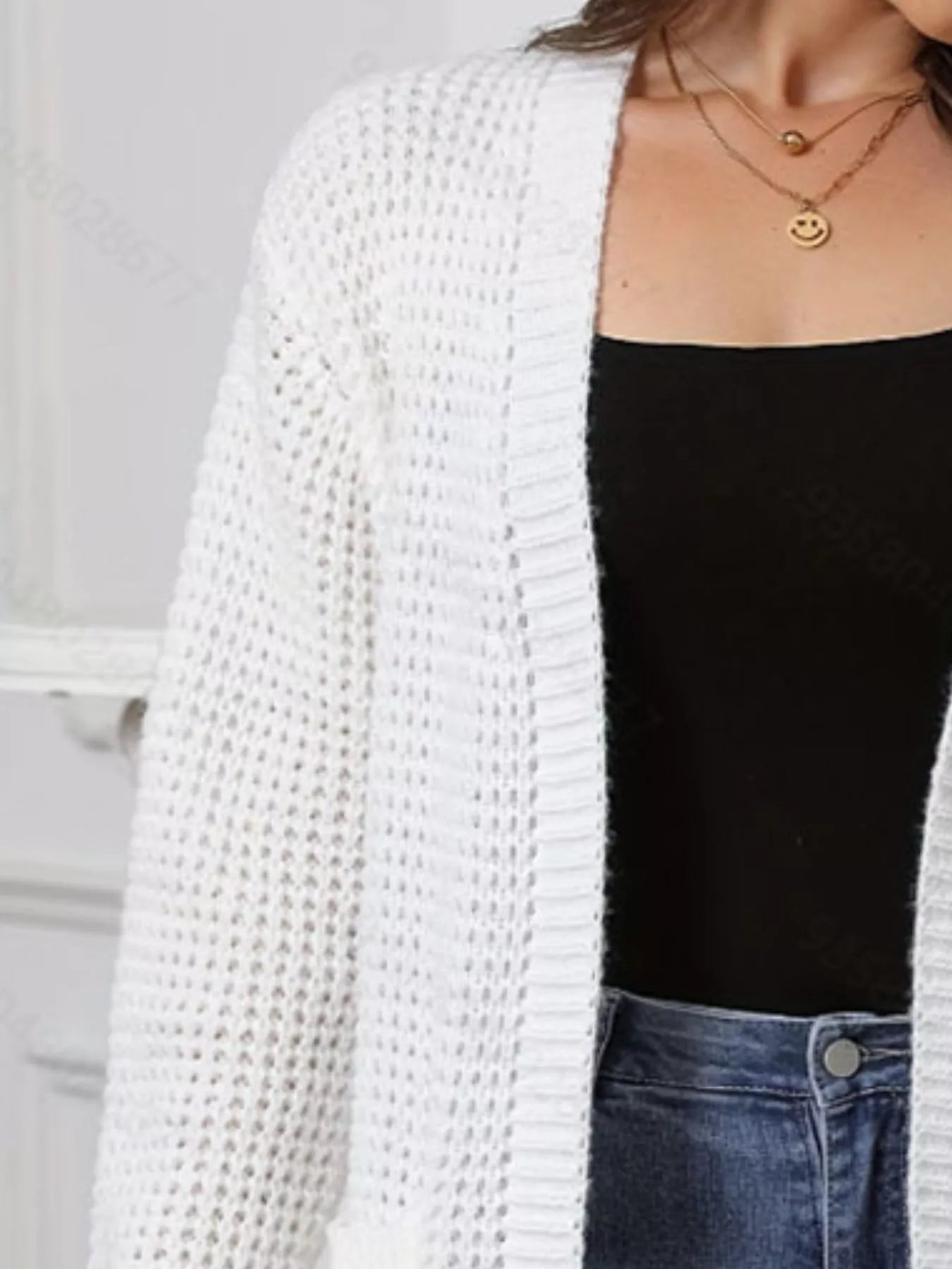 Chunky Knit Open Front Cardigan in white, featuring a soft knit texture and open-front design for cozy layered style.