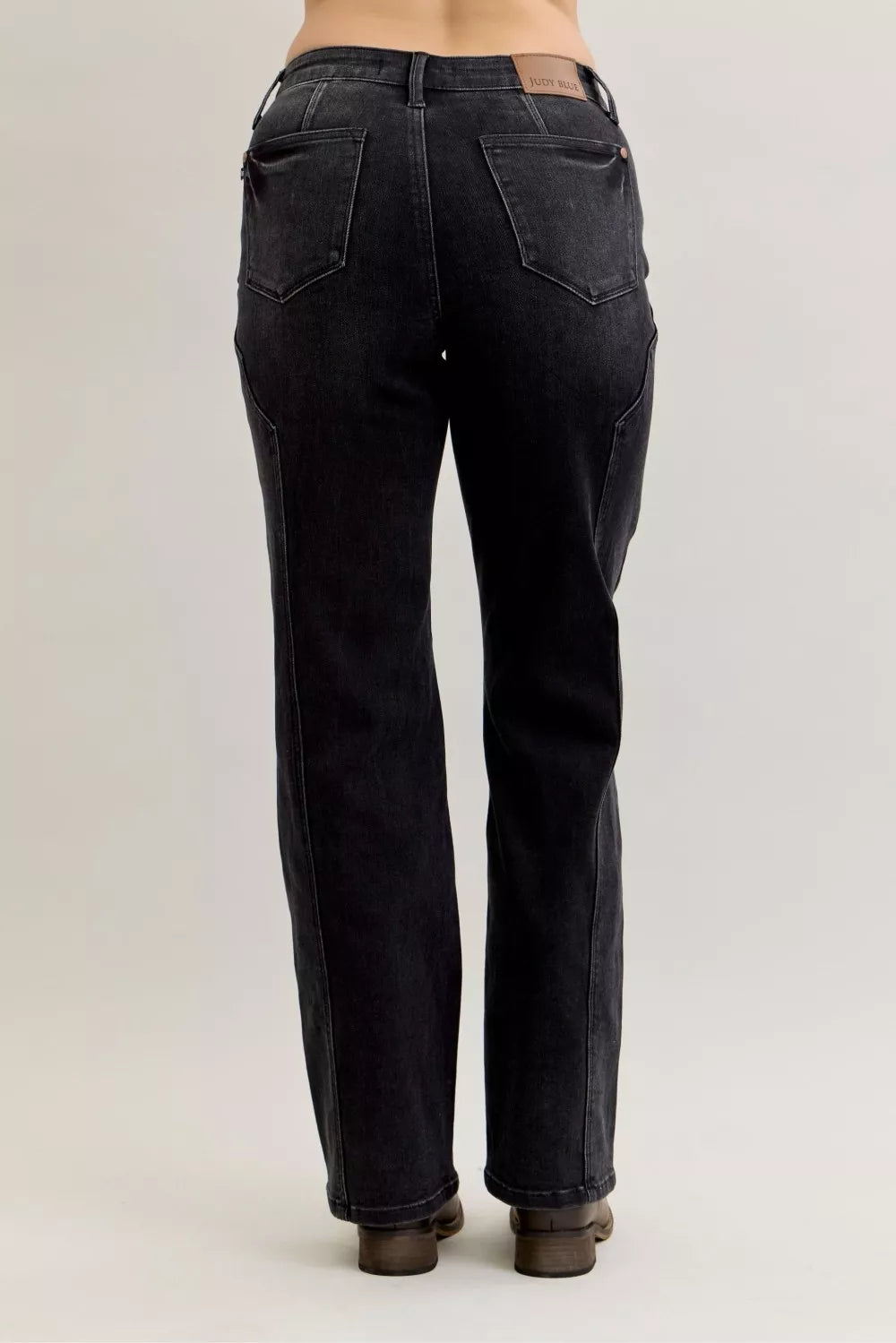 Back view of Judy Blue Mid Rise Straight Western Seam Jeans showcasing the flattering straight-leg fit and western seam detailing.