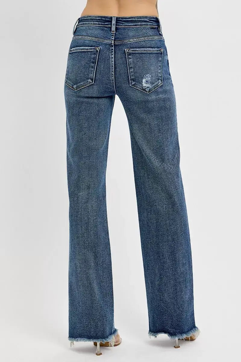 Back view of RISEN High Rise Straight Jeans Plus Size with a flattering fit and slightly stretchy denim.