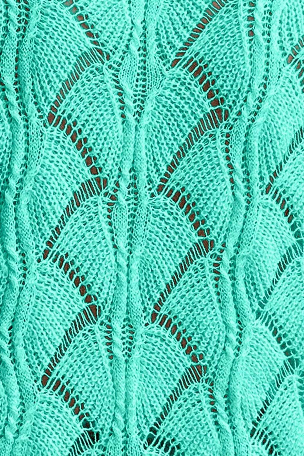 Elegant Texture V-Neck Knit Top fabric close-up showcasing intricate cable-knit and openwork design in mint green.