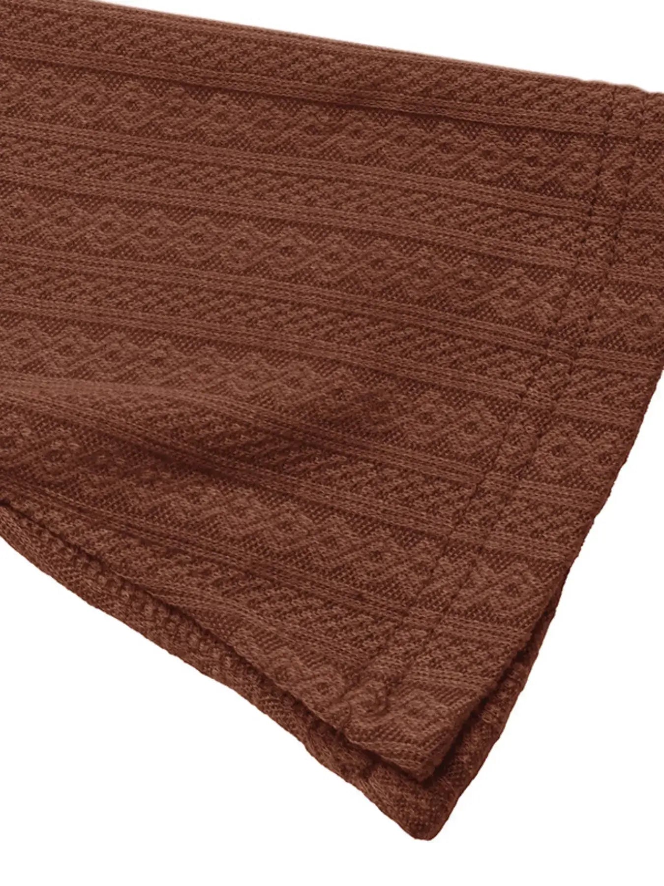 Close-up of the fabric texture of the Ruffled Hem Long Sleeve Knit Dress for Women in rich brown color.