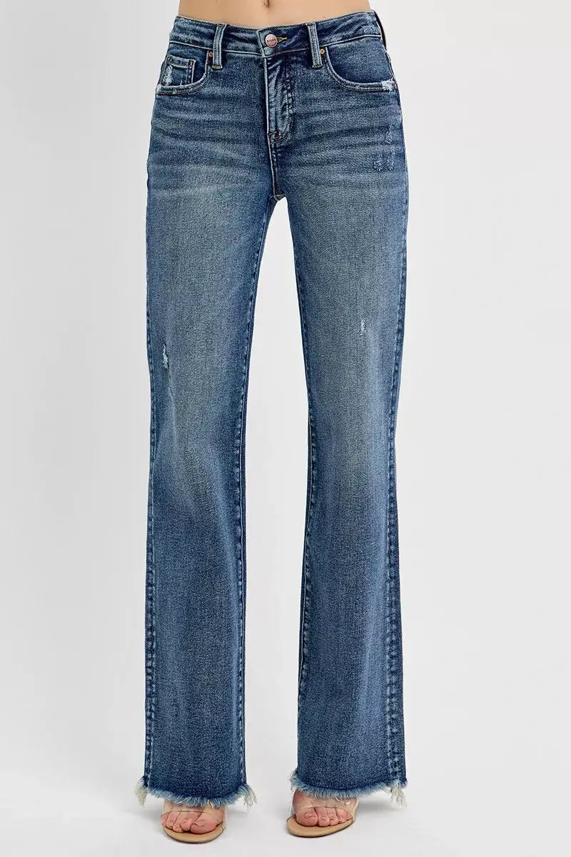 RISEN High Rise Straight Jeans Plus Size with tummy control fit, flattering denim style for enhanced curves and comfort.