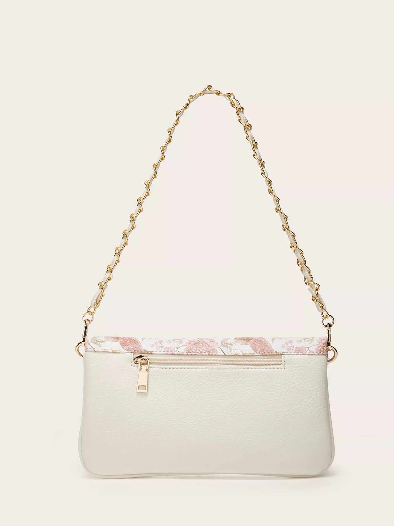 Floral Chain Shoulder Bag in mini size with PU leather material and floral design on the top.