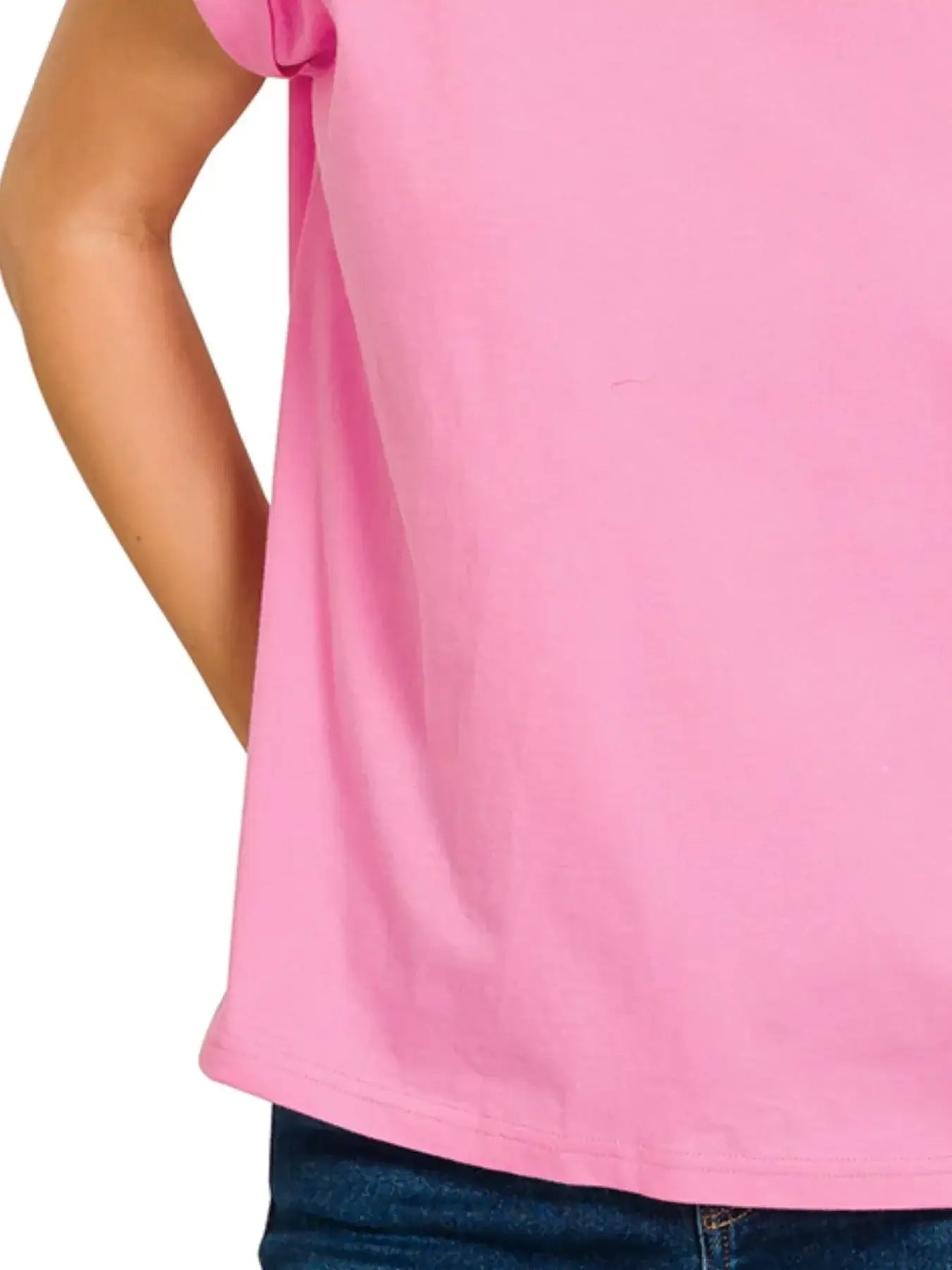 Zenana Round Neck Folded Short Sleeve T-Shirt in pink, perfect for casual layering and comfortable wear.