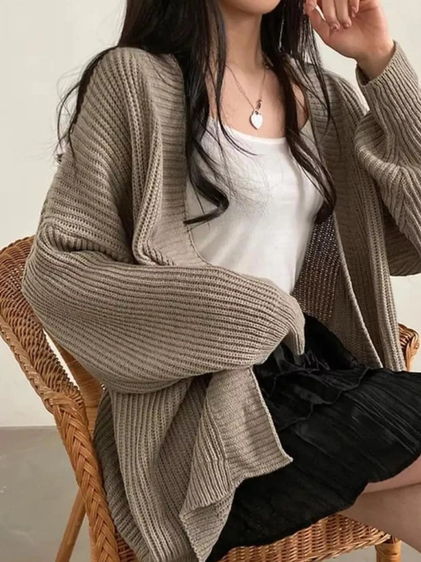 Open Front Oversized Knit Cardigan for Women, featuring a relaxed fit, slightly stretchy fabric, perfect for layering.
