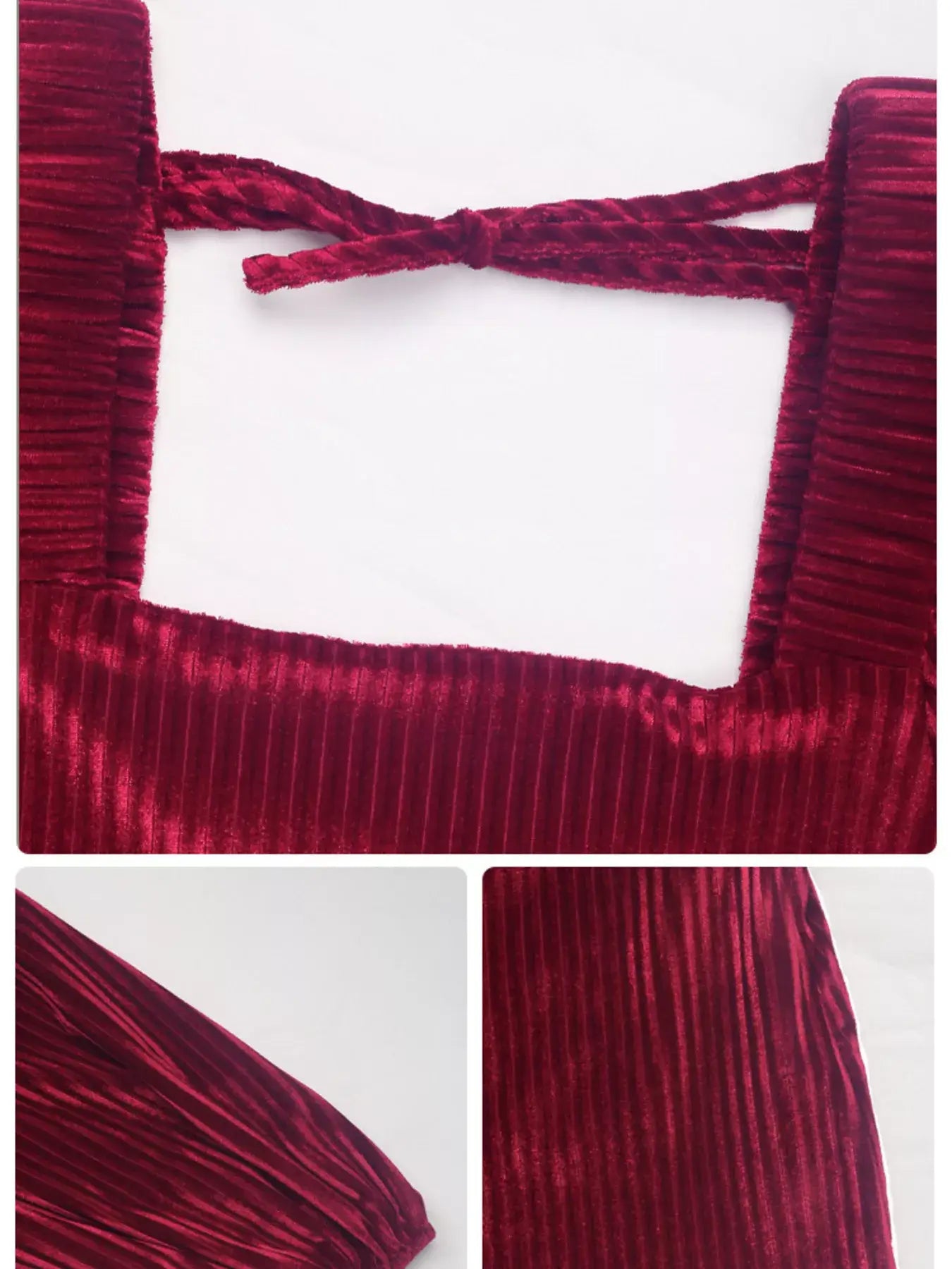 Close-up of the Velvet Square Neck Long Sleeve Dress showcasing the square neckline and texture details.