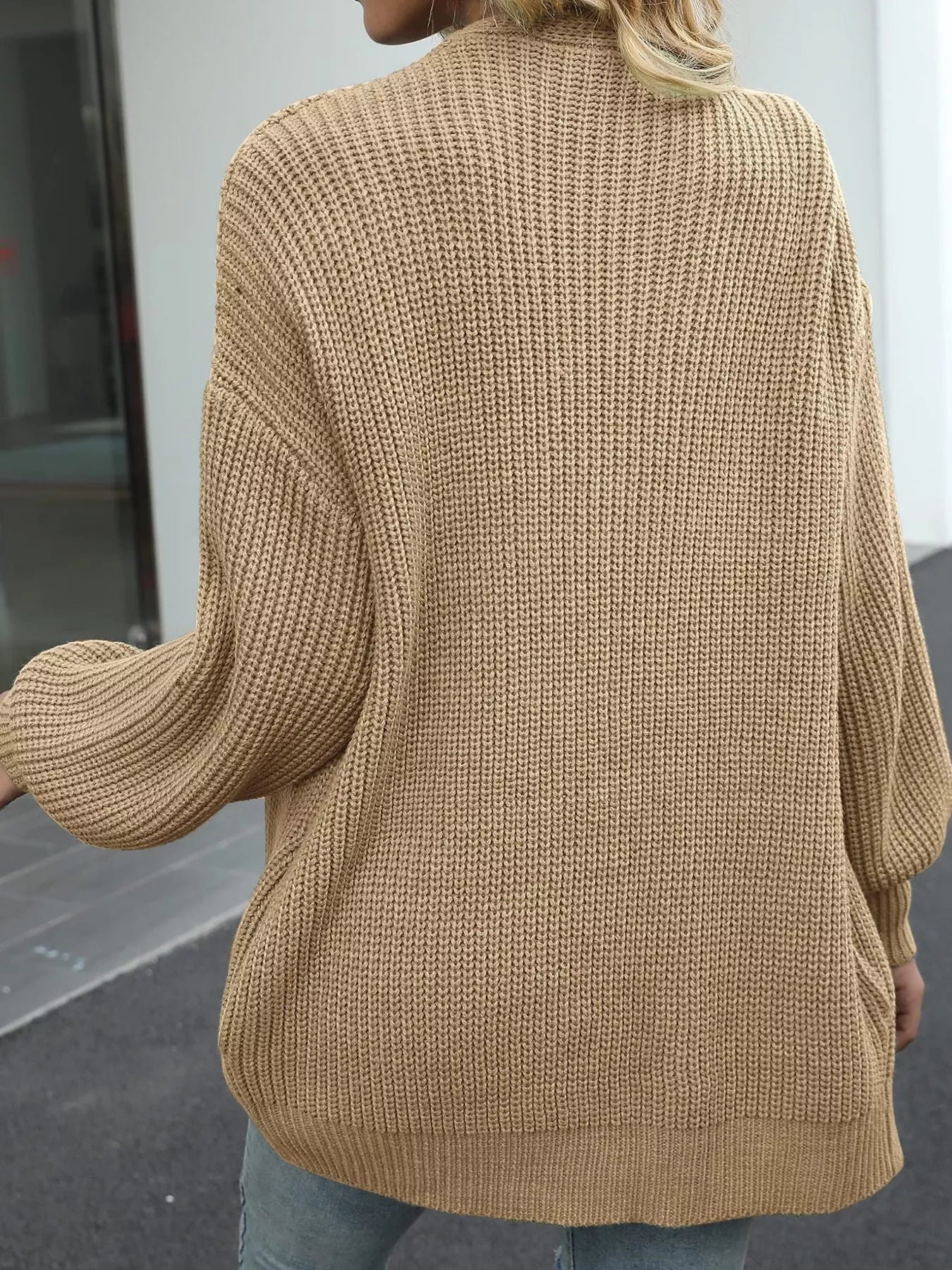 Chunky Knit Open Front Cardigan for Women in cozy oversized style, showcasing the back view and soft texture.