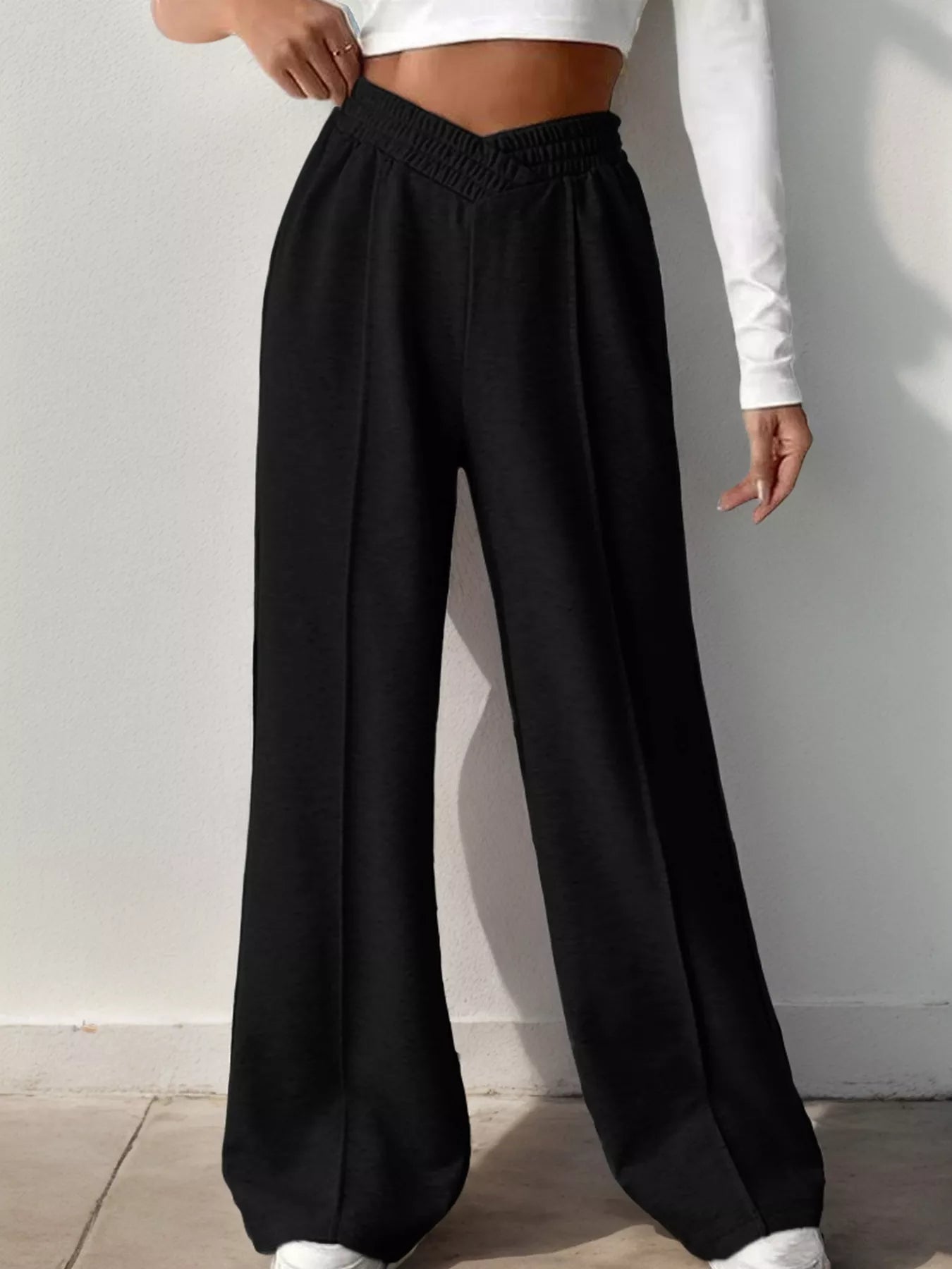 Wide Leg High Waist Pants showcased in black, perfect for elegant everyday style.