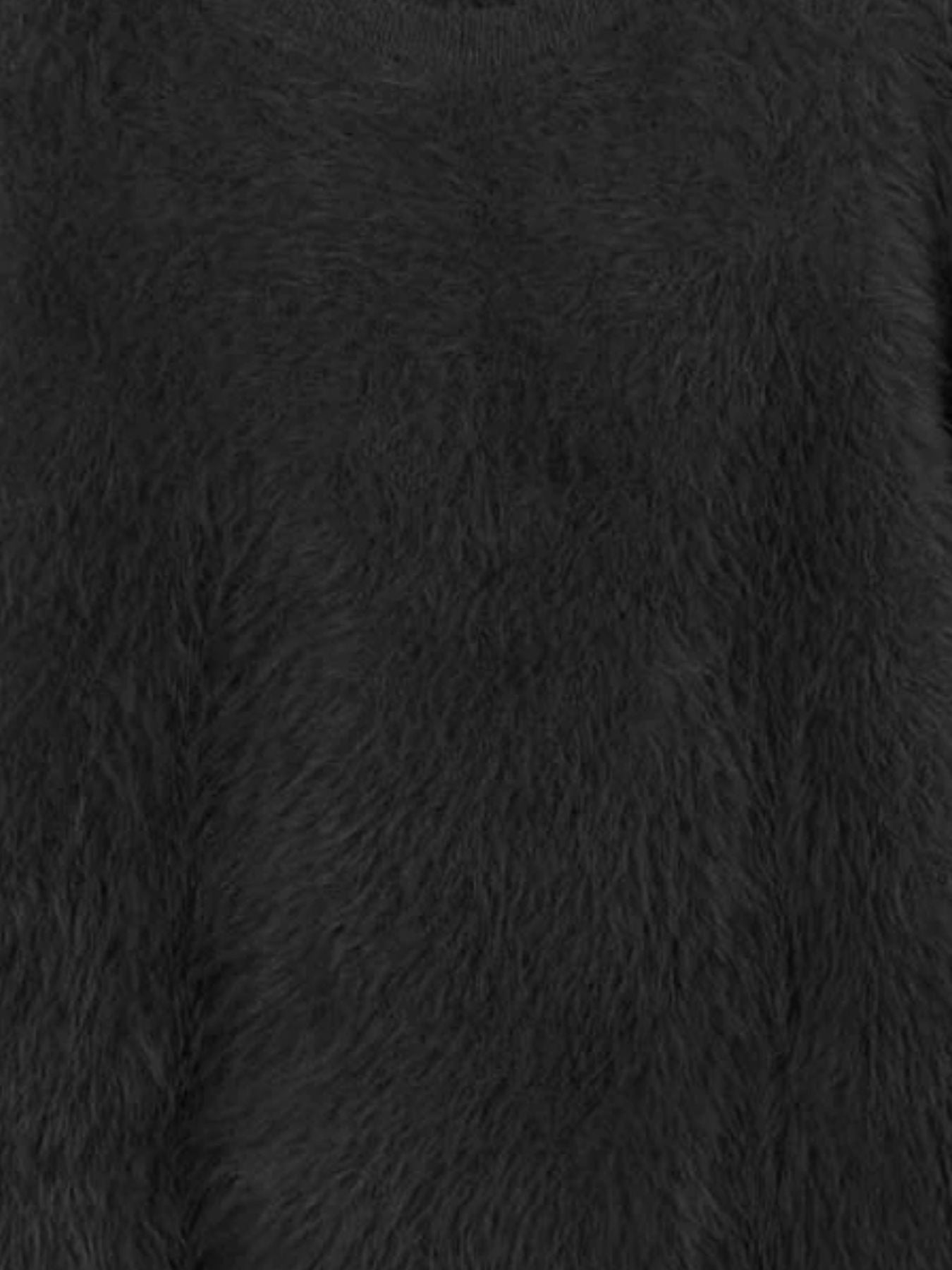 Fuzzy Round Neck Long Sleeve Sweater cozy black pullover with a soft, fuzzy texture for women.
