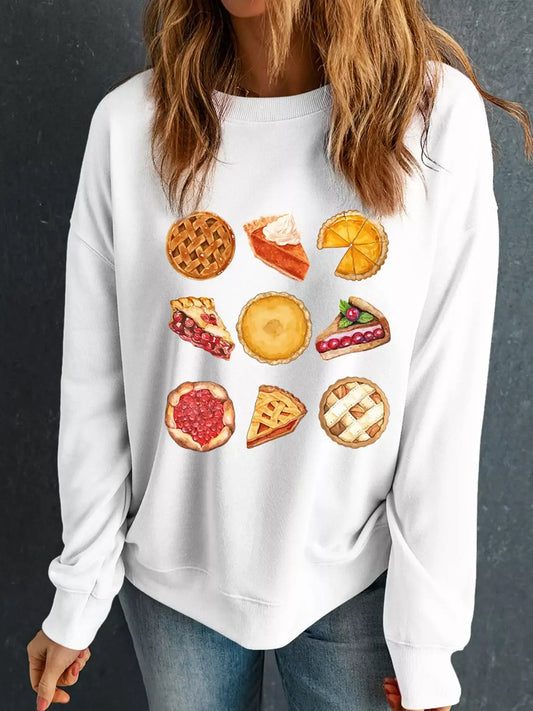 Yummy Pie Graphic Thanksgiving Sweatshirt featuring a playful pie design for cozy fall days.