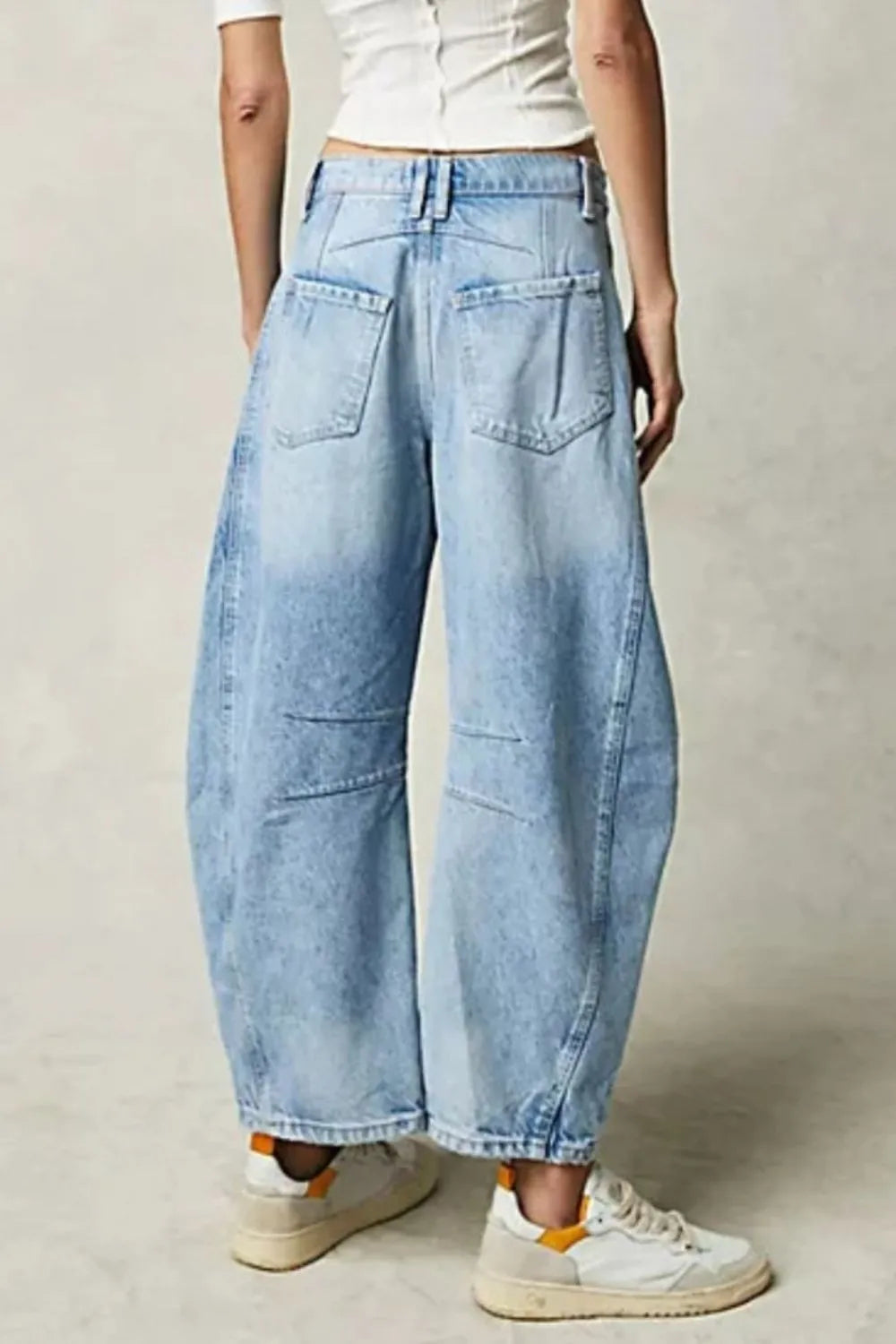 Wide Leg Jeans with Pockets in light blue showing back view, perfect for everyday casual style.
