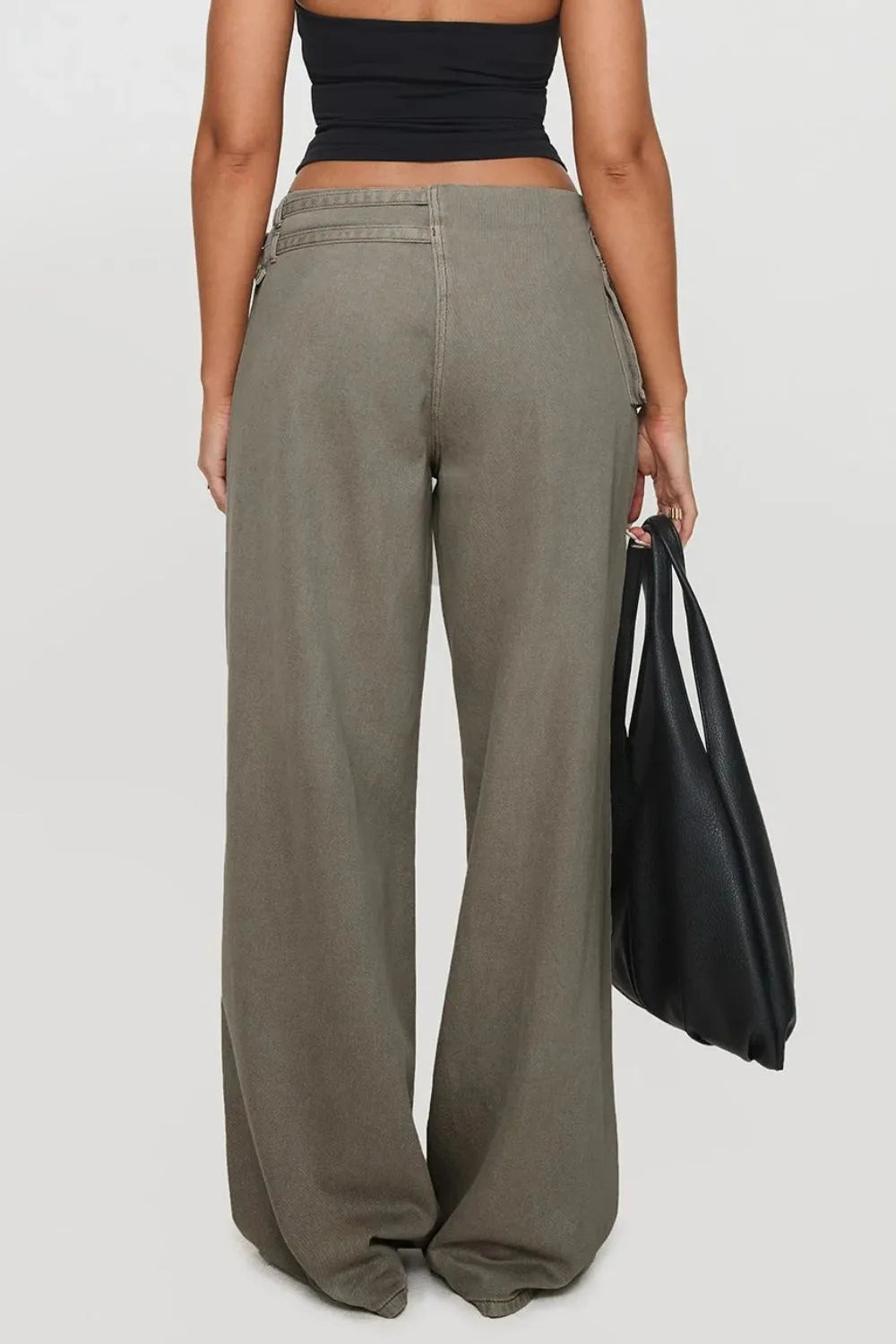 Back view of Wide Leg Jeans with Pockets, showcasing the loose fit and stylish design for everyday wear.
