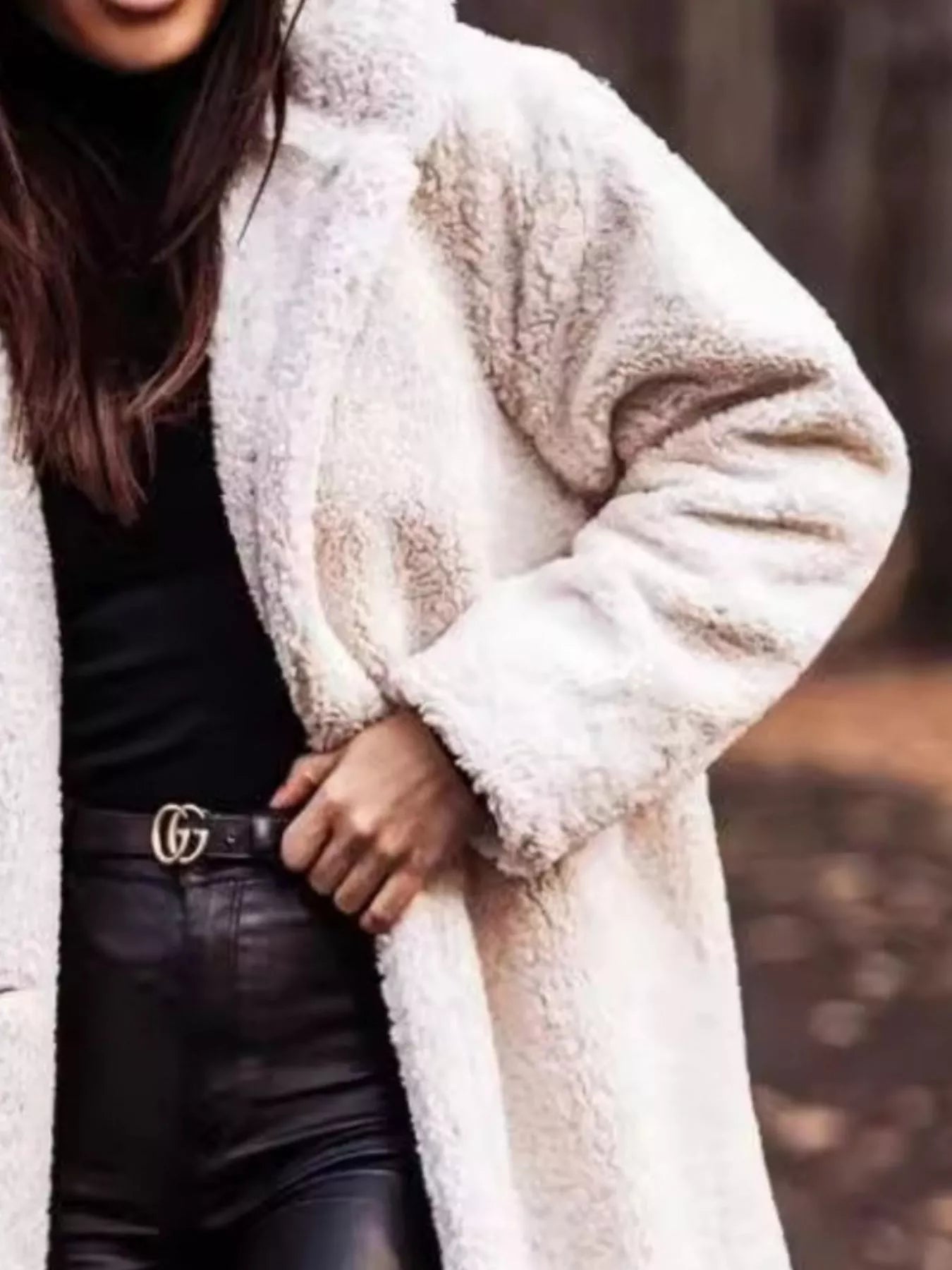 Teddy Bear Hooded Longline Outerwear, featuring a cozy oversized design, perfect for everyday style with a buttoned and pocketed front.