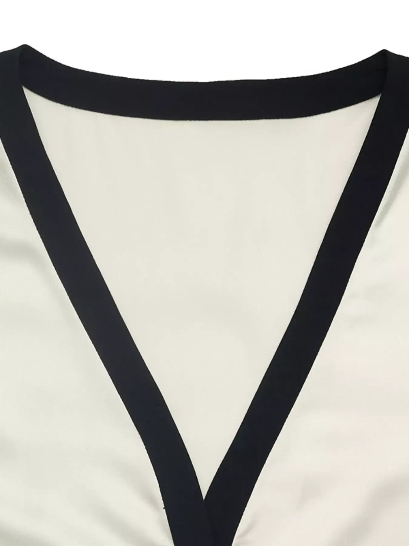 Contrast Trim V-Neck Blouse featuring elegant black trim detail at the neckline.