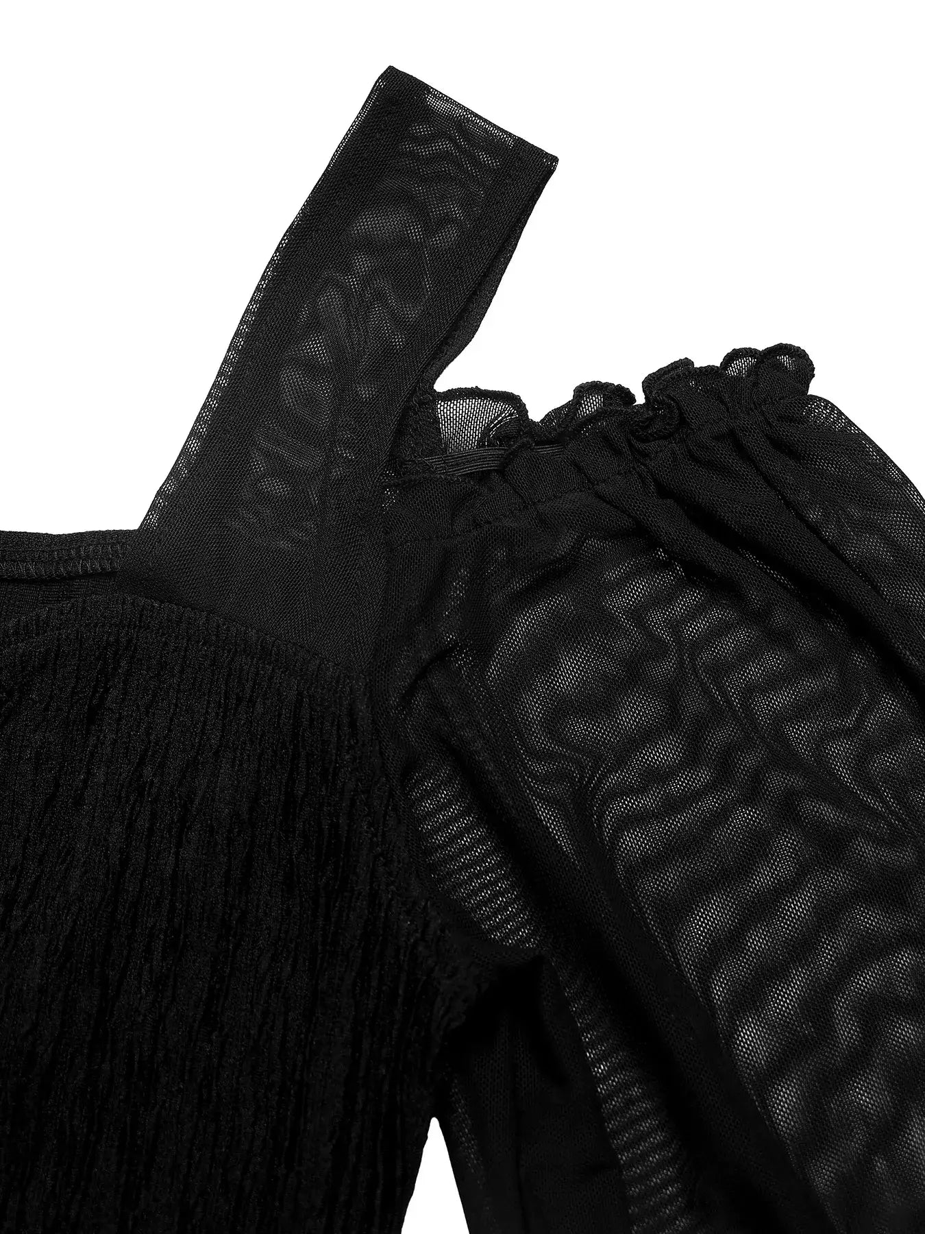 Close-up of the Cold Shoulder Flounce Sleeve Bodysuit showcasing its elegant design and stylish flounce sleeve detail.