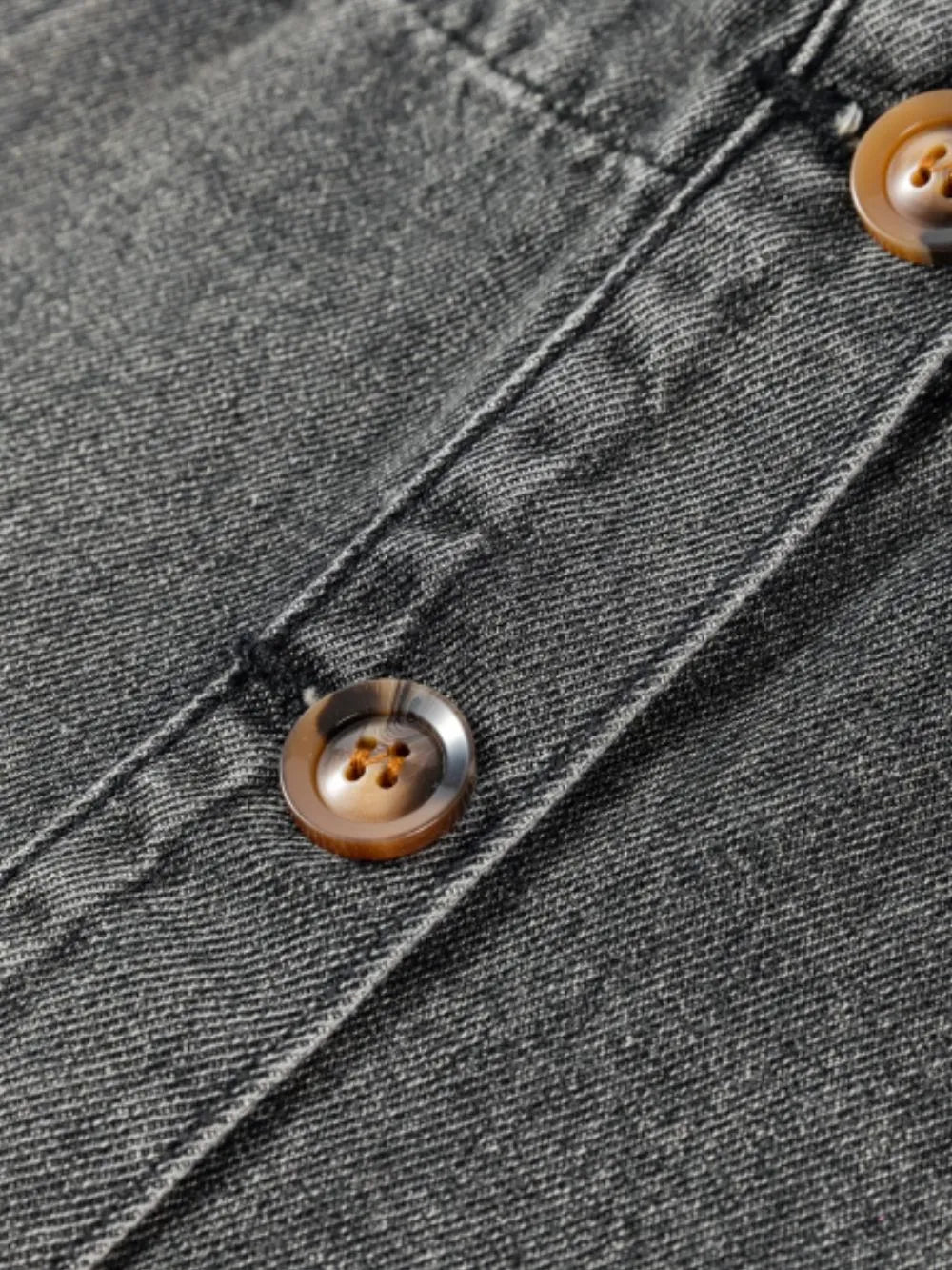 Close-up of buttons on a Wide Strap Button Down Denim Overall Dress, showcasing the fabric and stitching details.