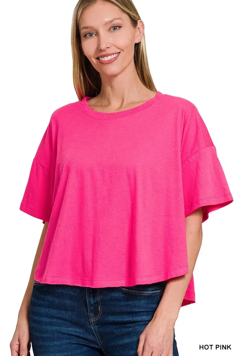 Zenana Cotton Round Neck Short Sleeve T-Shirt in hot pink, perfect for everyday wear and casual outfits.