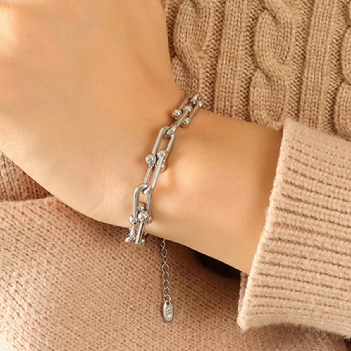 Chunky Chain Titanium Steel Bracelet showcased on a wrist, perfect for adding a modern statement style.
