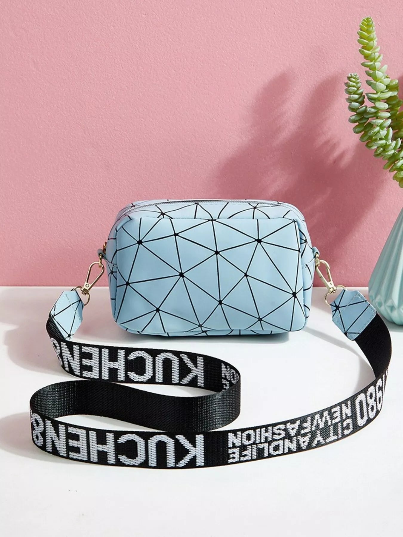 Geometric Pattern Crossbody Bag featuring a blue design, ideal for modern everyday style.