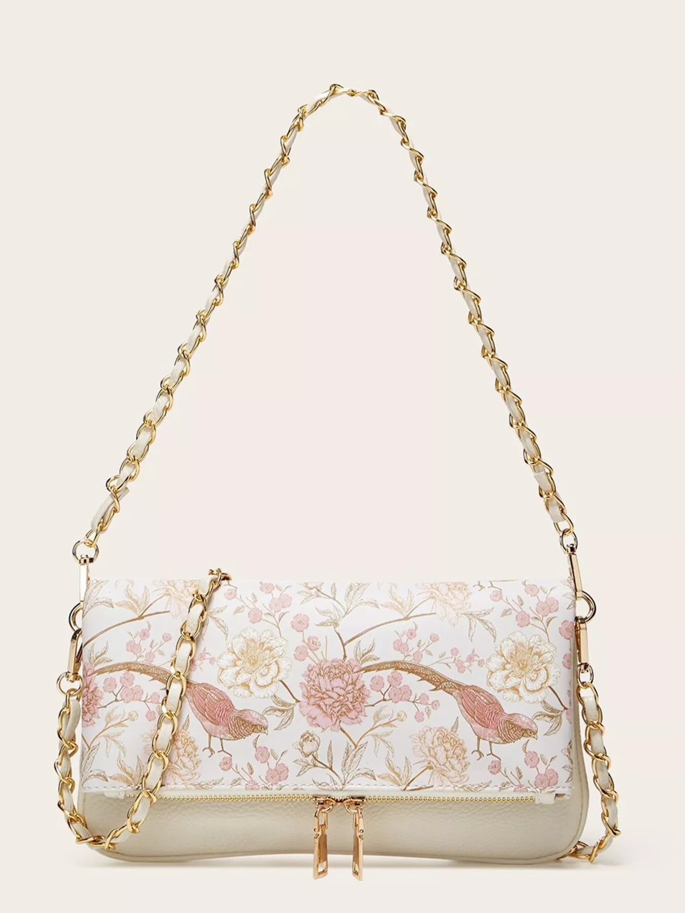 Floral Chain Shoulder Bag Mini PU Leather Design with floral pattern and chain strap.
