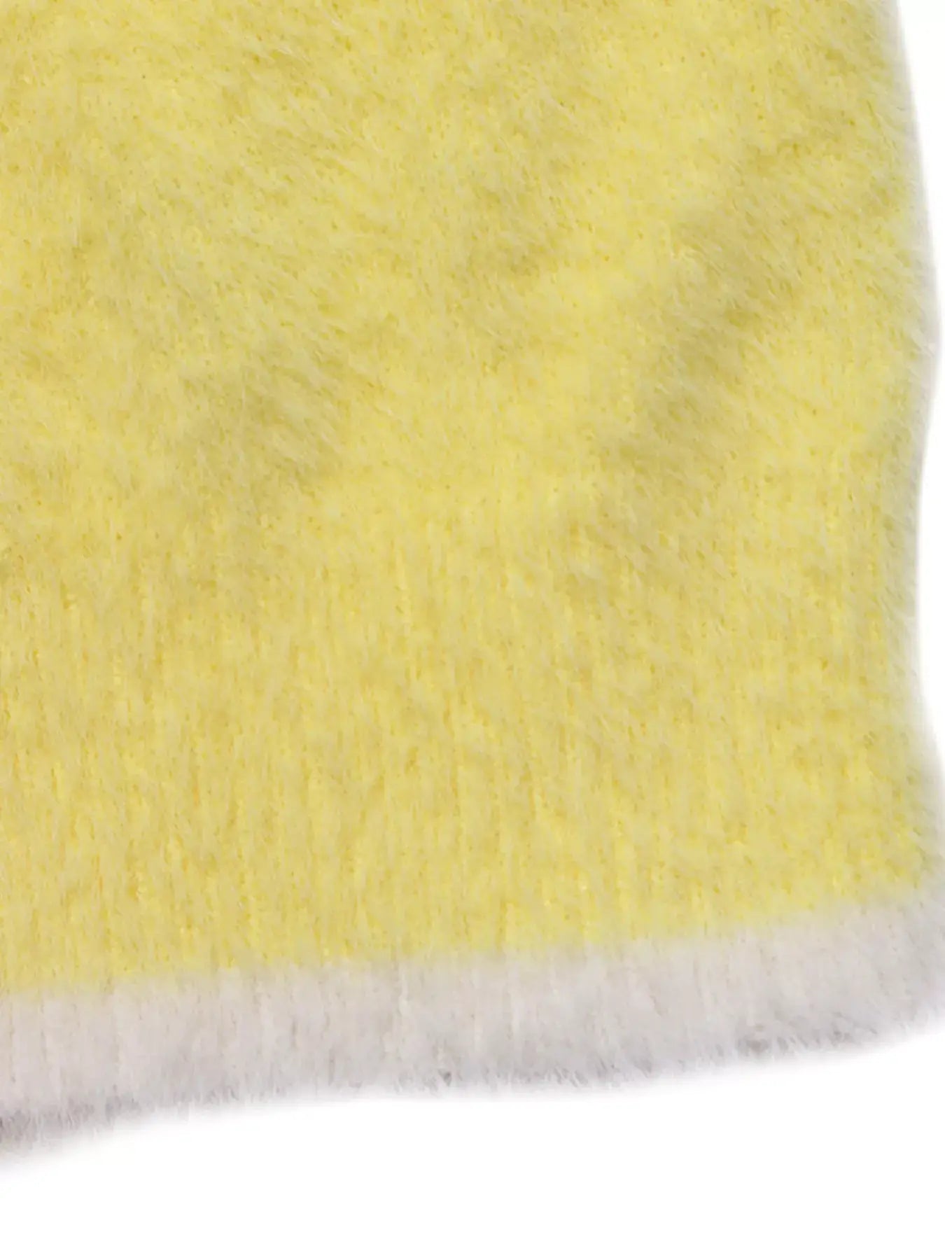 Lace Bow-Tie Front Long Sleeve Cardigan in soft yellow fabric, featuring a delicate fluffy texture and a stylish design.