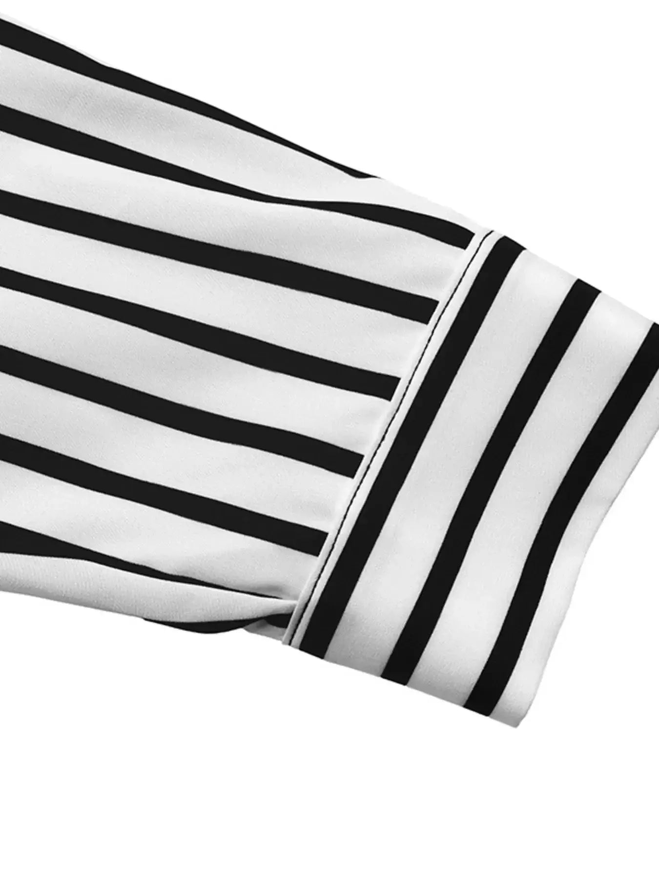 Striped Color Block Surplice Shirt black and white striped sleeve close-up