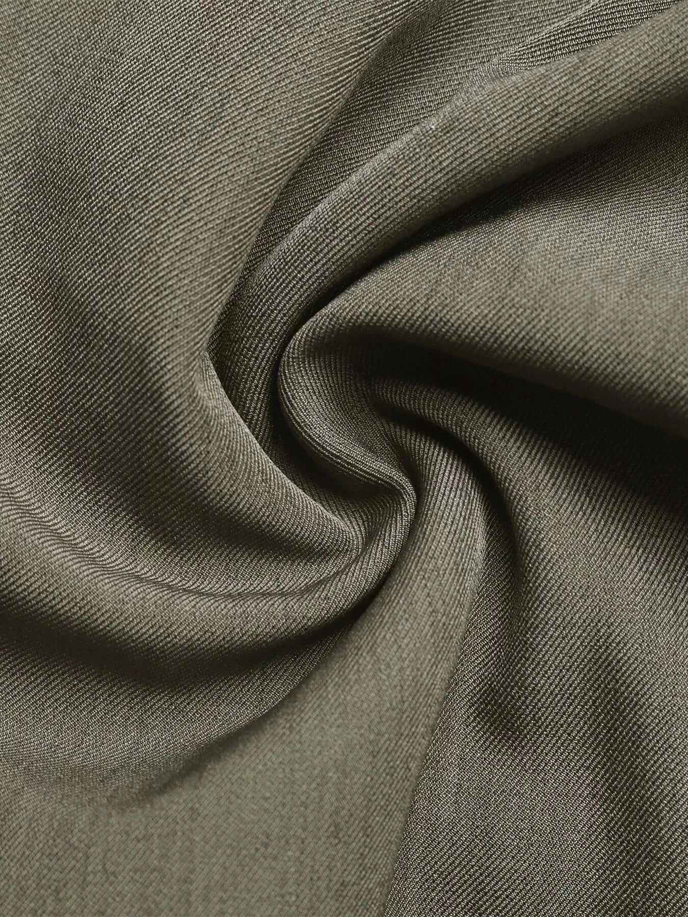 Close-up of fabric texture in olive green for Contrast Trim Button-Up Jacket.