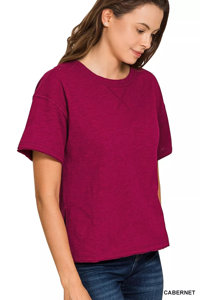 Cotton Slub Short Sleeve Tee in Cabernet color showcasing a relaxed fit and casual style, perfect for everyday comfort.