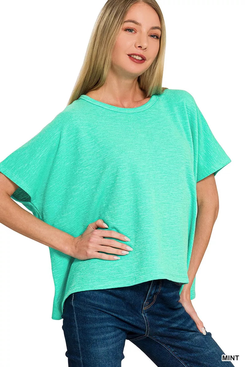 Cotton Slub Oversized Tee in mint green, showcasing a relaxed fit and casual everyday style.