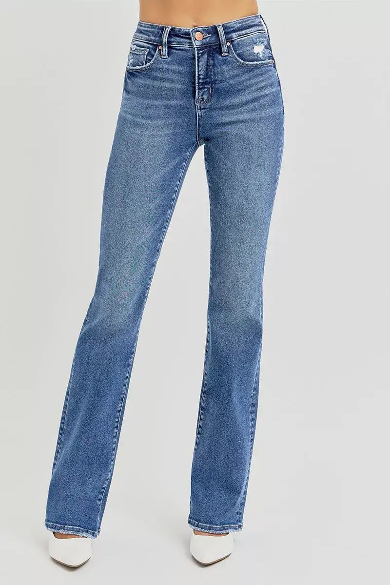 RISEN High Rise Straight Plus Size Jeans designed for tummy control and flattering fit, ideal for all occasions.