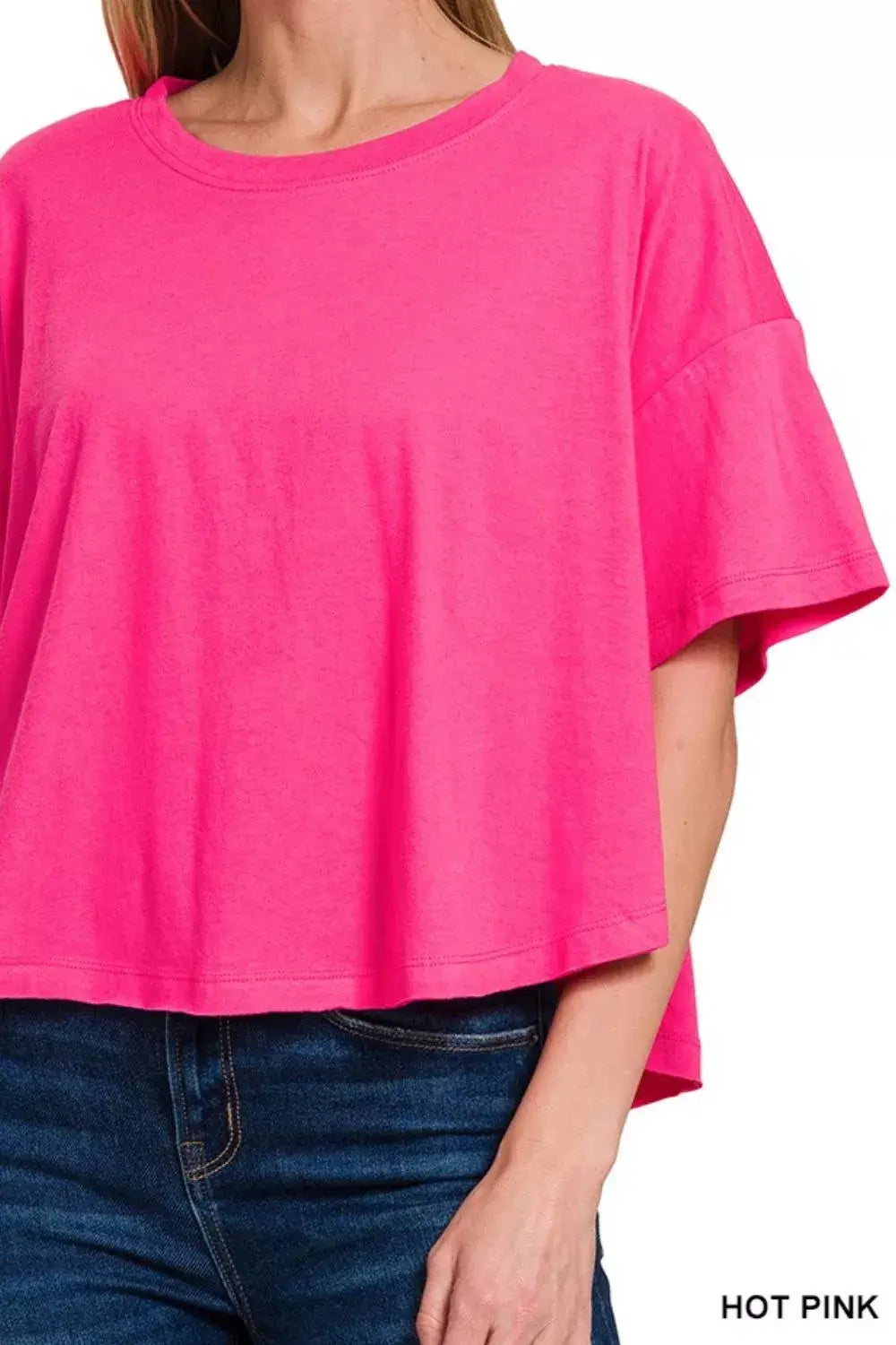 Zenana Cotton Round Neck Short Sleeve T-Shirt in hot pink, perfect for everyday wear and casual layering.