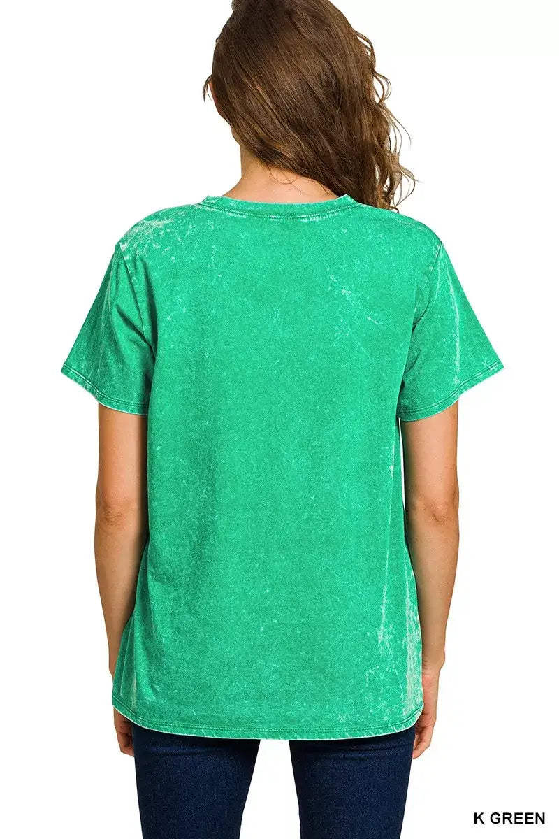Back view of the Zenana Washed Short Sleeve T-Shirt in vibrant green, showcasing its casual everyday style.