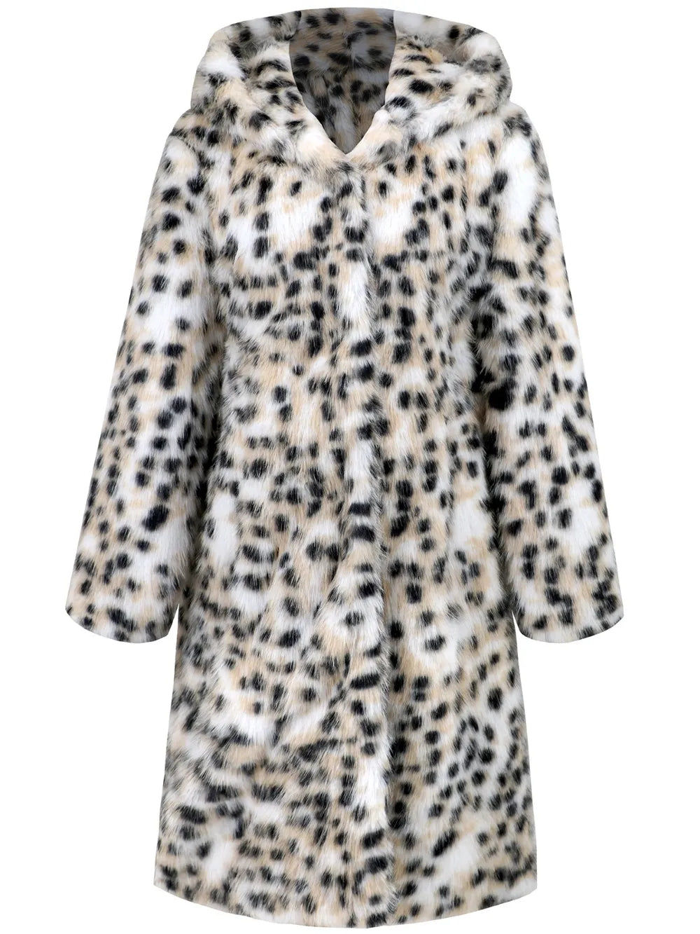 Thermal Leopard Faux Fur Hooded Outerwear featuring a soft leopard print design and hoodie for cozy winter wear.