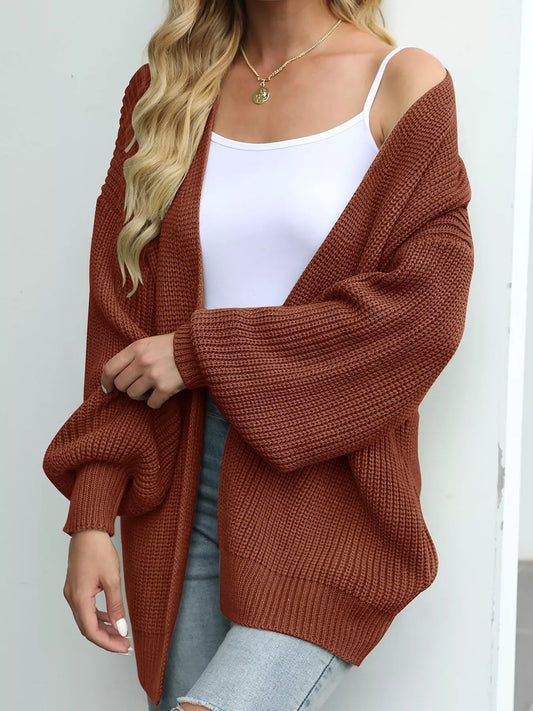 Chunky Knit Open Front Cardigan for Women in rust color, oversized and cozy style.