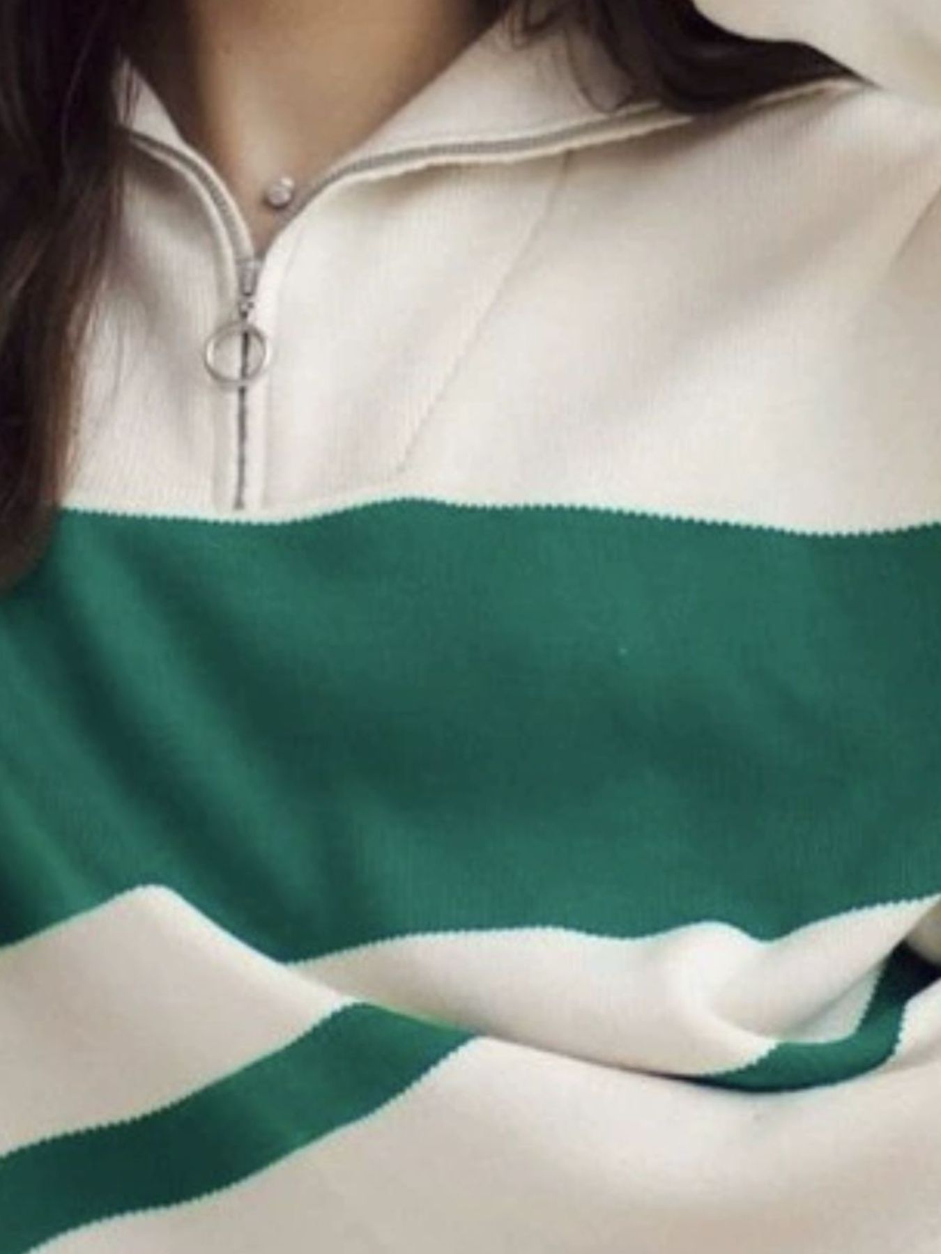 Long Sleeve Top and Pants Sweater Set featuring a cozy striped top with a green and white design.