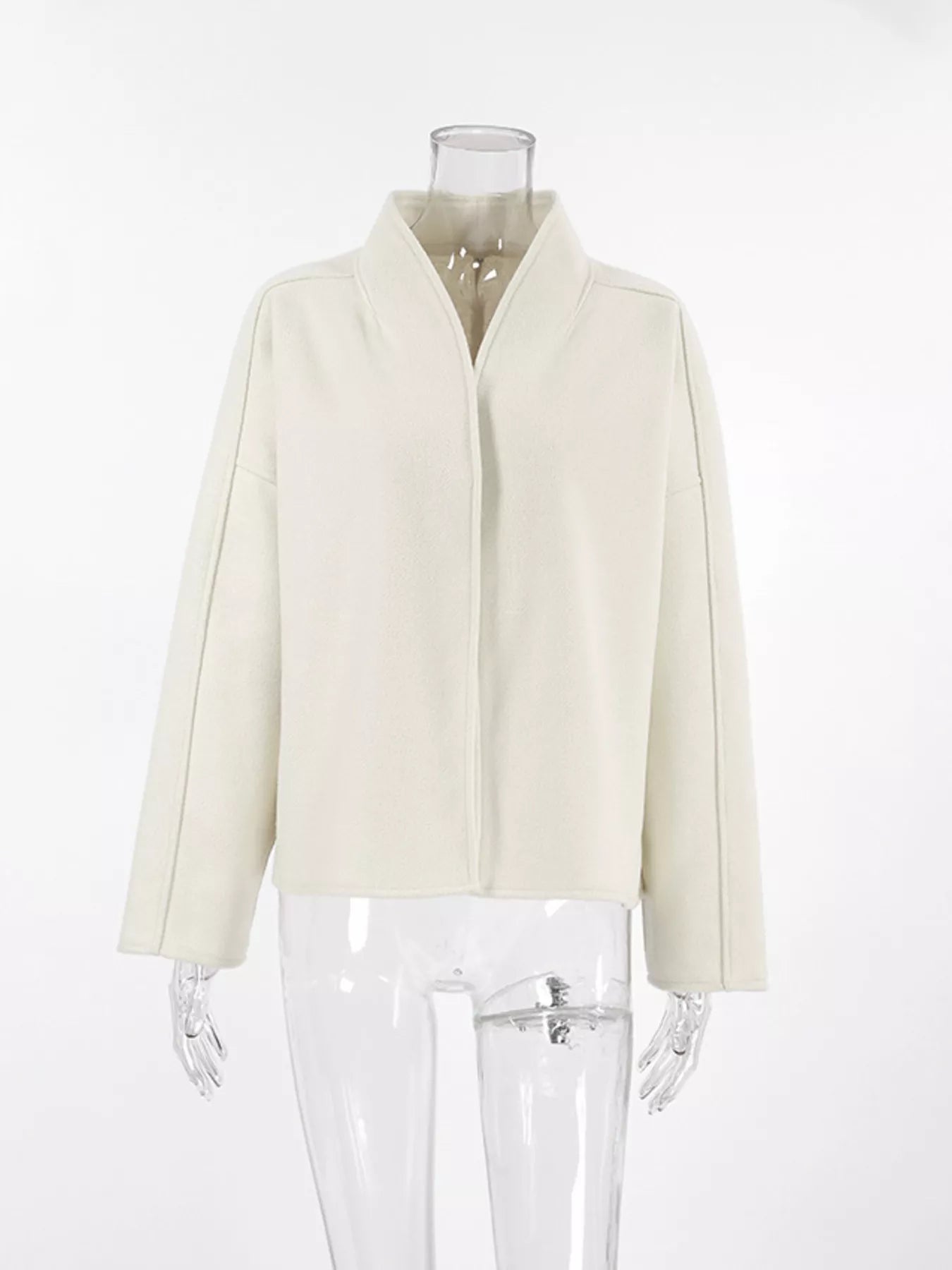 Open Front Dropped Shoulder Outerwear for Women in light cream color, featuring a basic style and normal thickness.