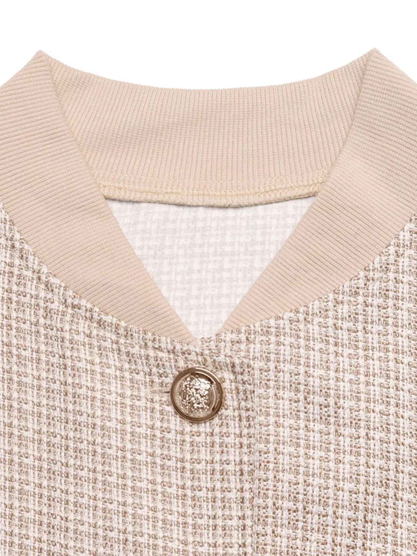 Close-up of the collar and button on the Button Up Long Sleeve Jacket for Women, showcasing stylish design and high-quality fabric.
