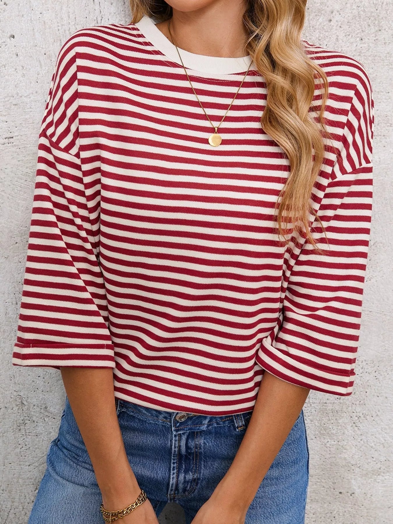 Striped Back Bow Tie T-Shirt featuring oversized fit, slightly stretchy fabric, and casual style.