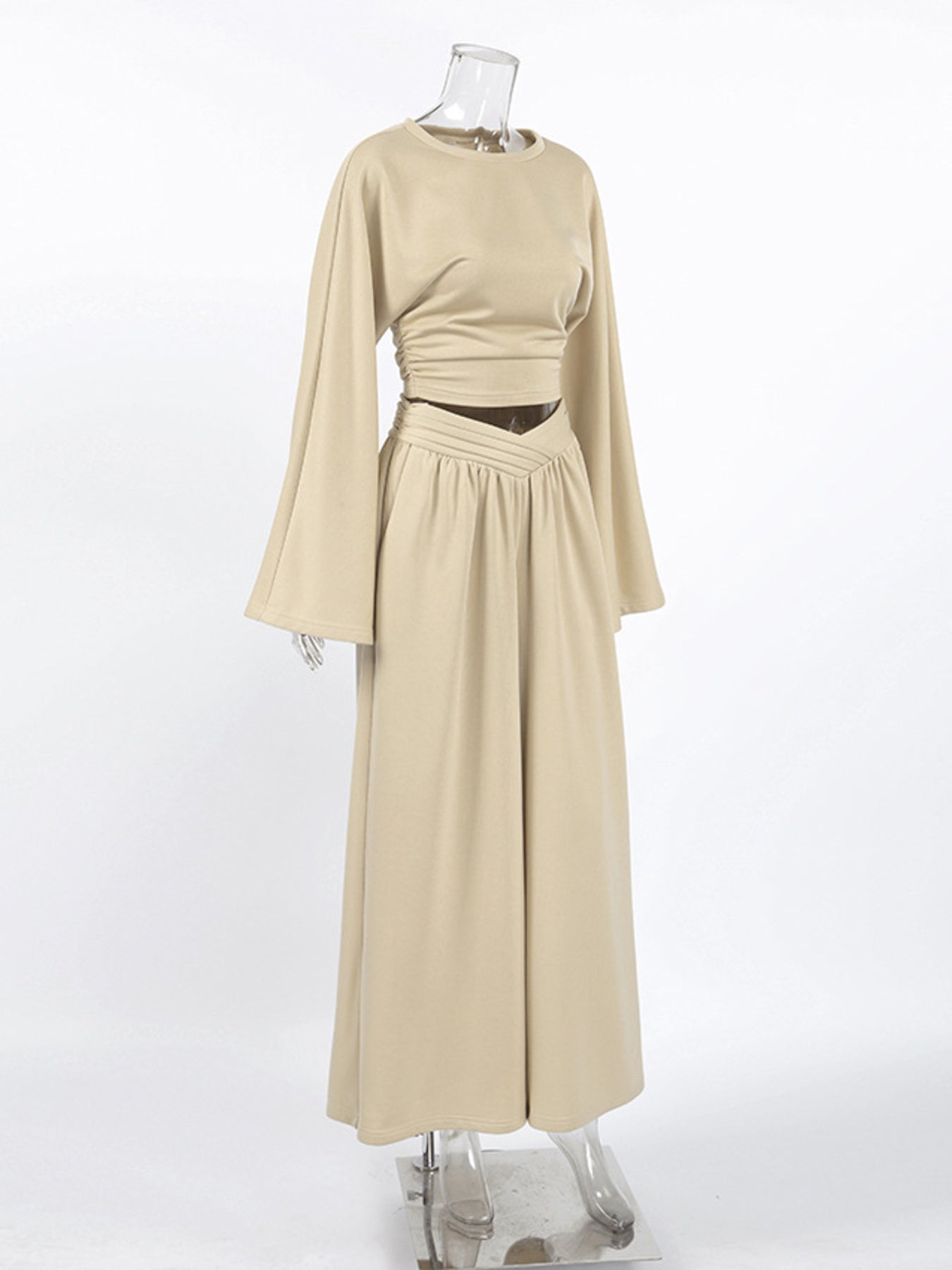 Round Neck Top and Wide Leg Pants Set – Chic Two Piece Outfit displayed on a mannequin.
