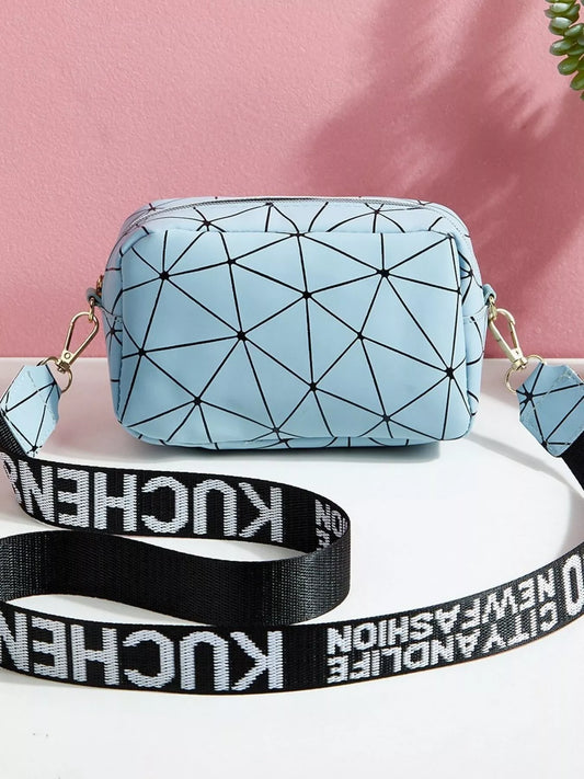 Geometric Pattern Crossbody Bag in light blue with a stylish strap, perfect for modern everyday style.