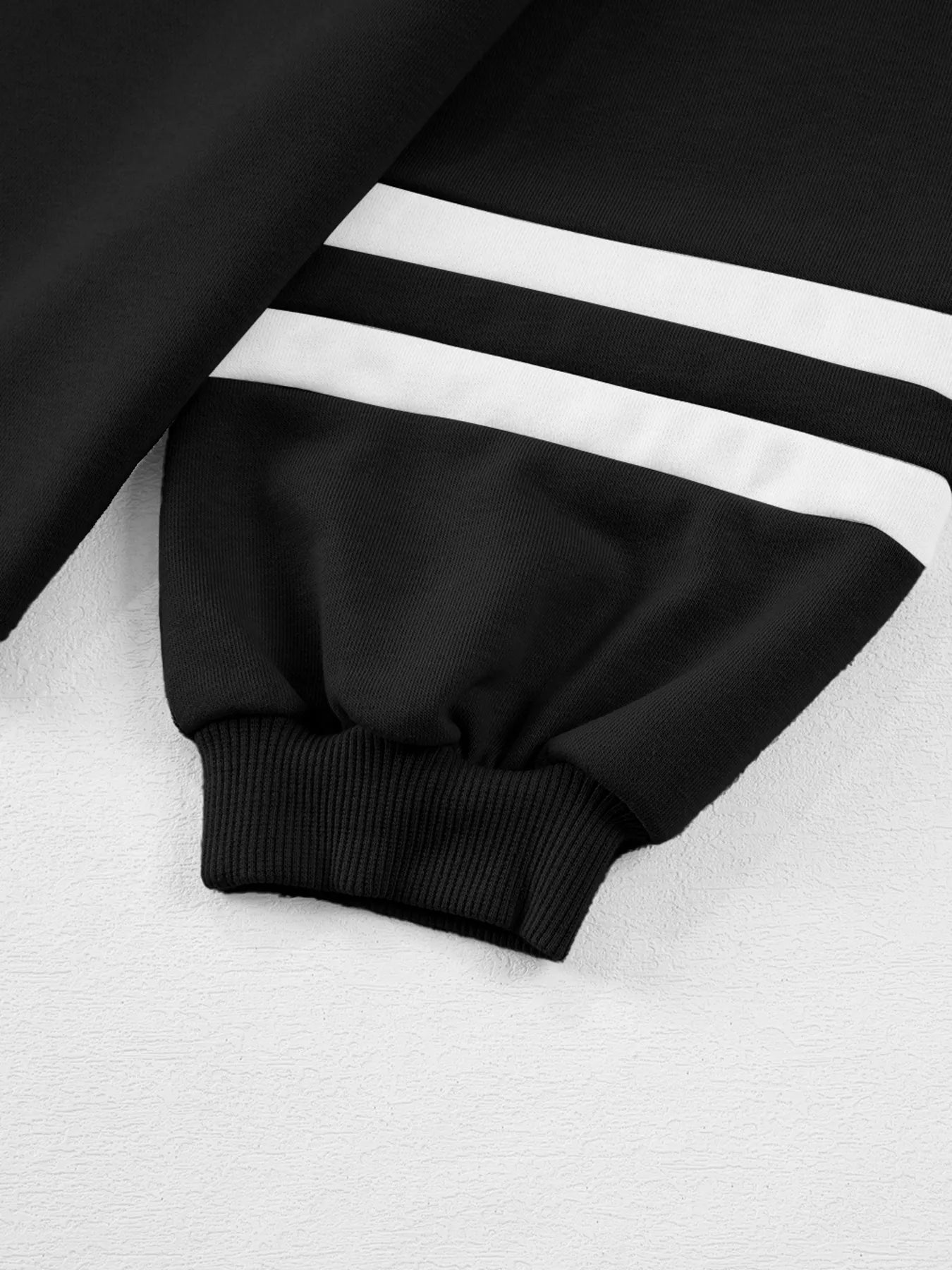 Contrast Trim Round Neck Top and Pants Set showing black fabric with white stripes on the sleeves.