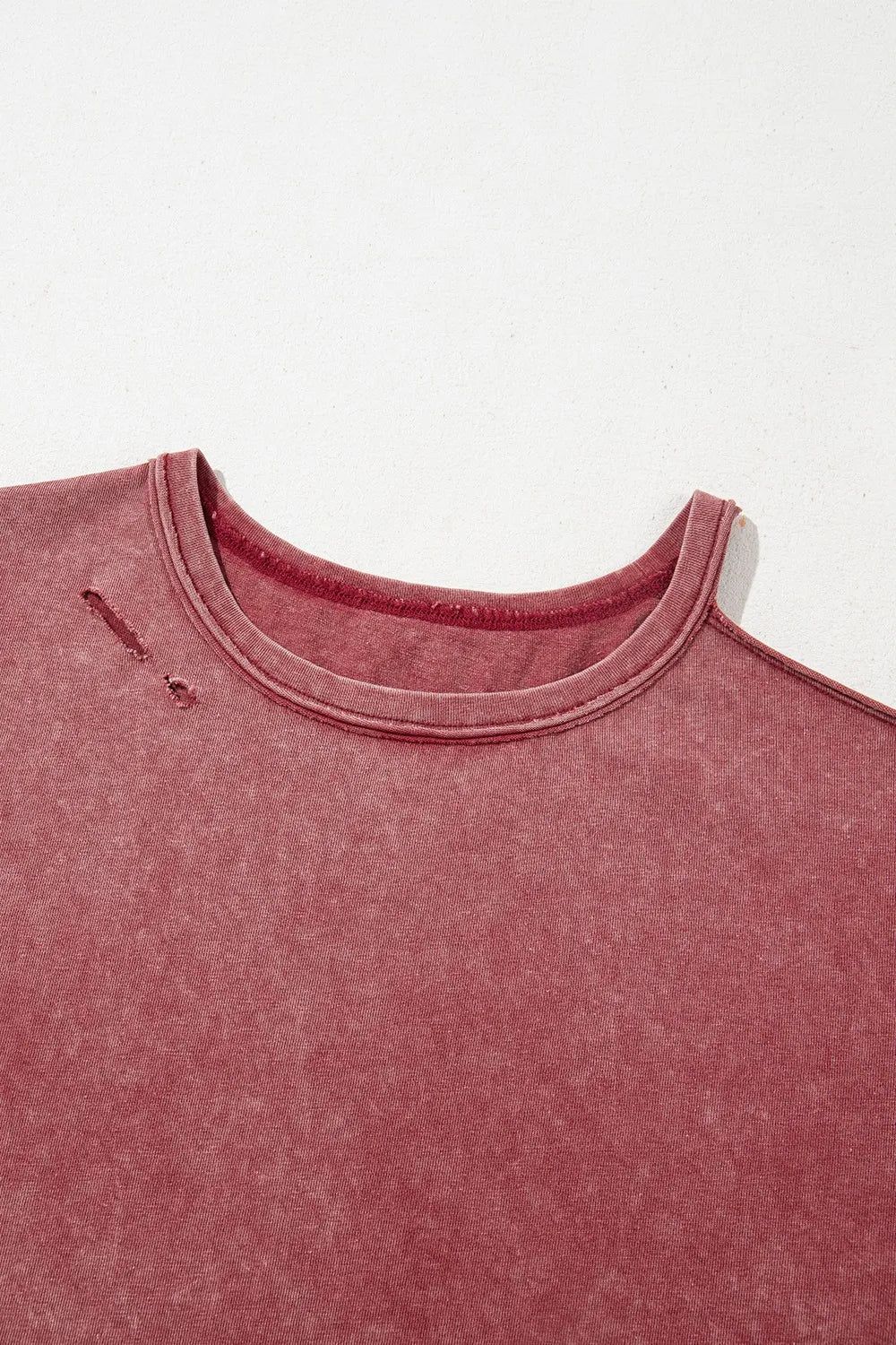 One Shoulder Half Sleeve Oversized Tunic T Shirt for Women in distressed burgundy fabric with cutout detail.
