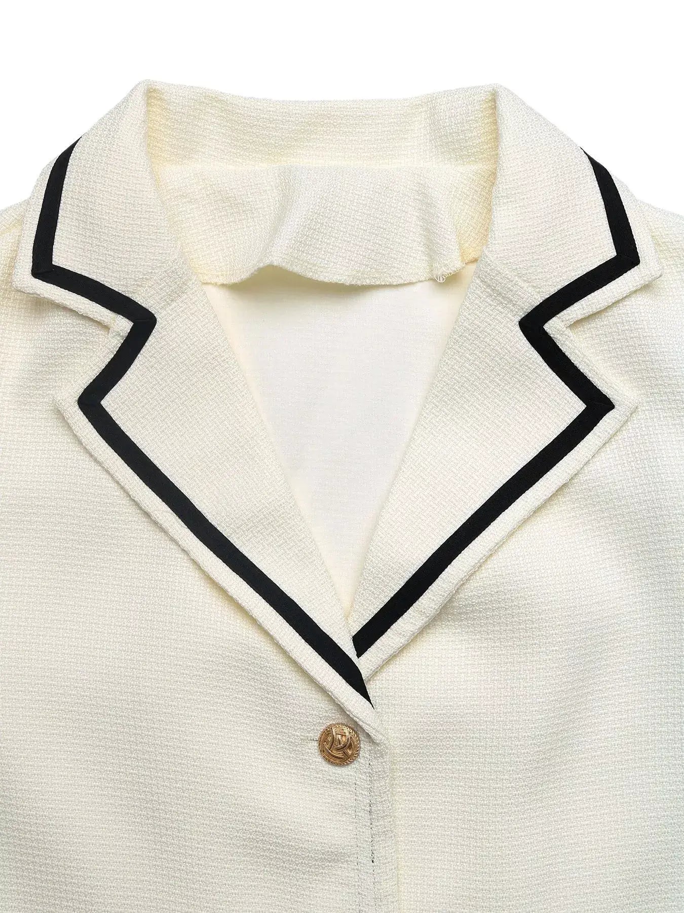 Contrast Trim Button-Up Blazer featuring a chic modern design with stylish contrast details and classic button-up front.