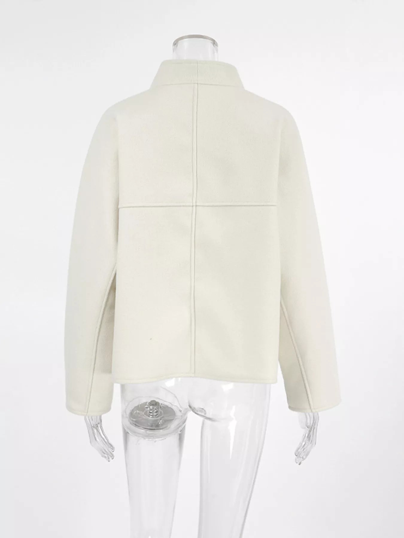 Back view of Open Front Dropped Shoulder Outerwear for Women in cream color, featuring a lined design and casual style.