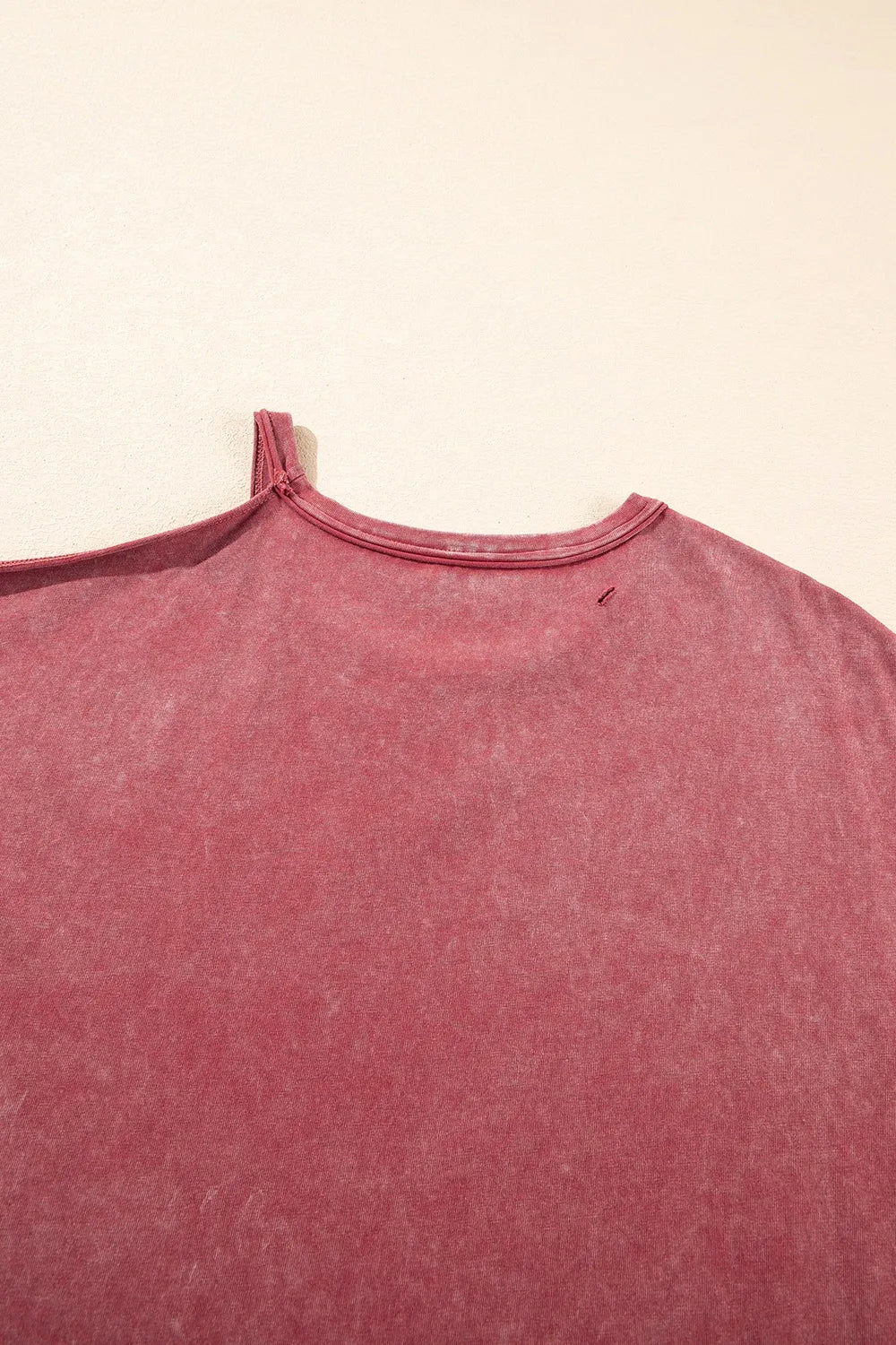 One Shoulder Half Sleeve Oversized Tunic T Shirt for Women featuring a distressed cutout detail in a burgundy color.