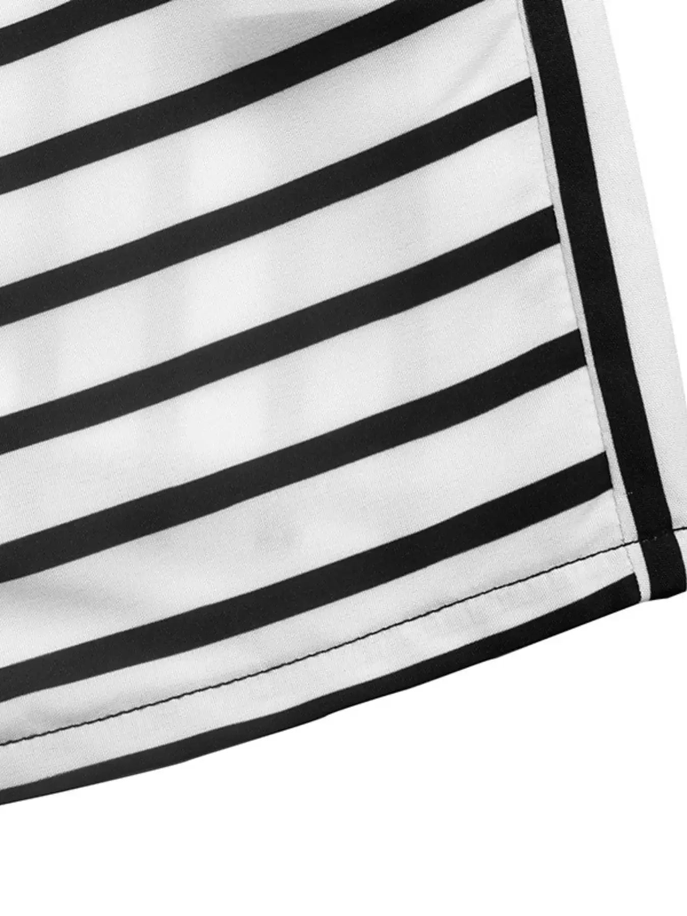Close-up of the Striped Color Block Surplice Shirt showing bold black and white stripes for a chic casual look.