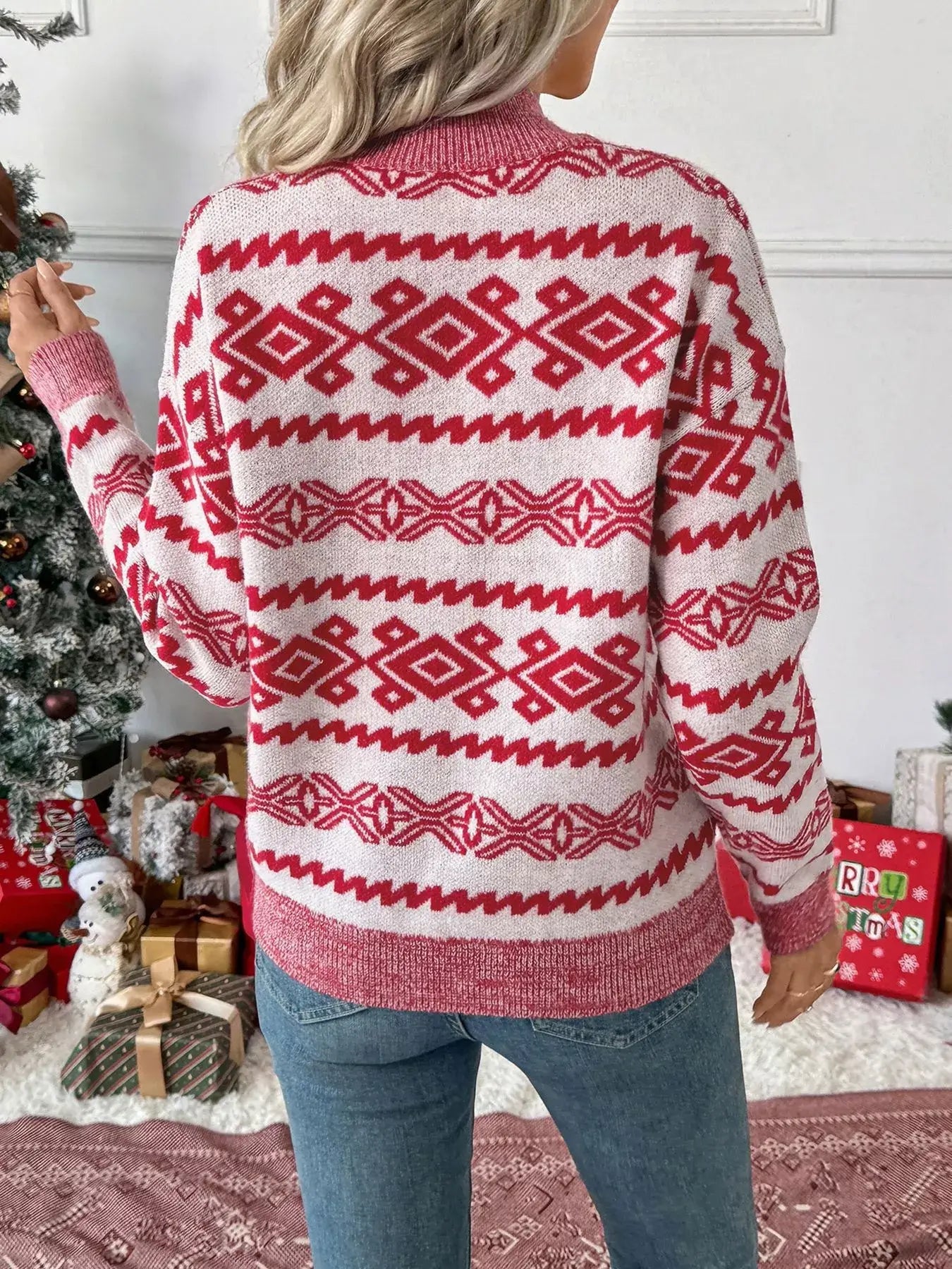 CHEERS Christmas Round Neck Long Sleeve Sweater with festive pattern and cozy design, perfect for holiday gatherings.