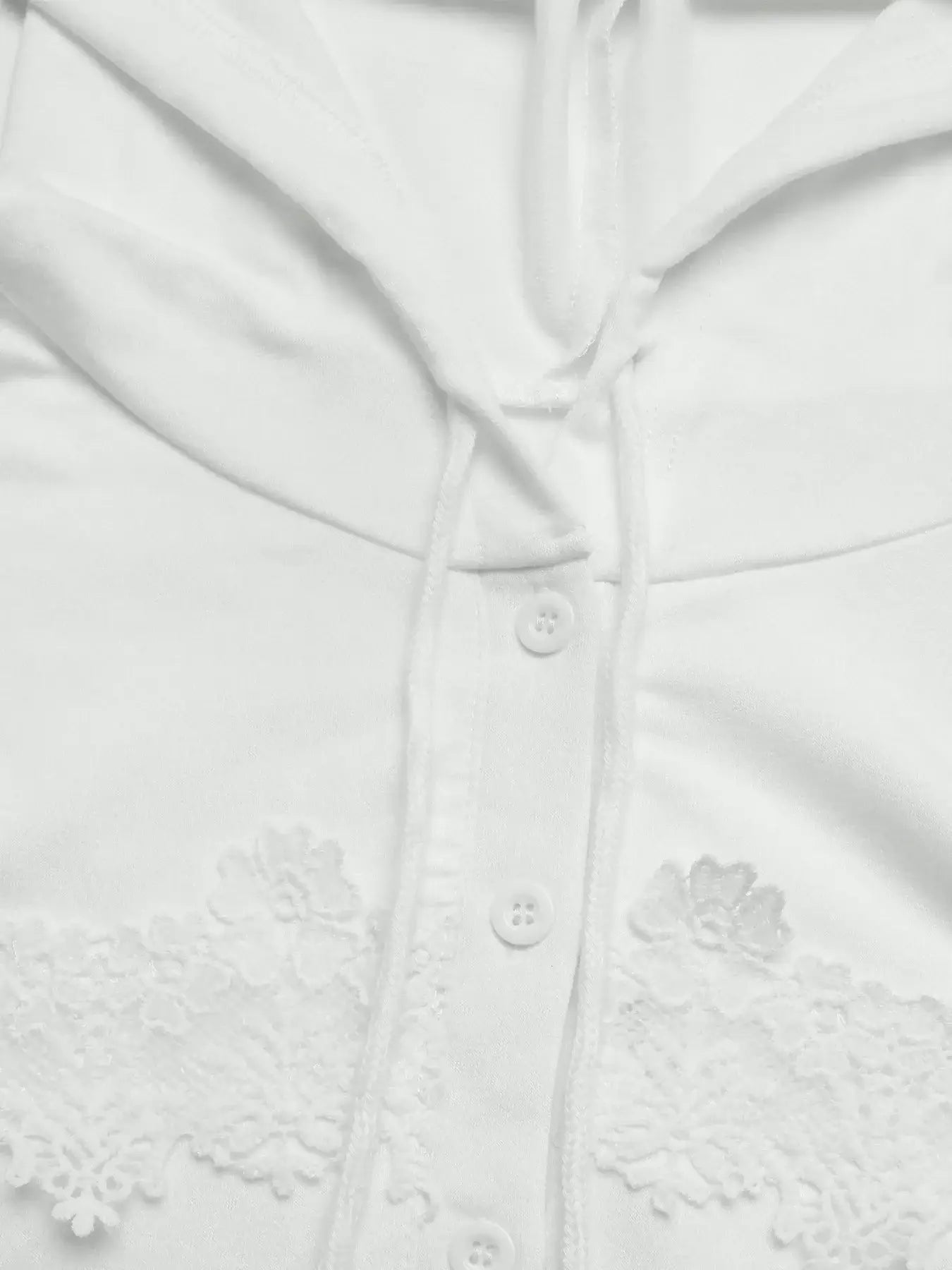 Lace Detail Long Sleeve Drawstring Hoodie showcasing intricate lace accents and a cozy hoodie design.